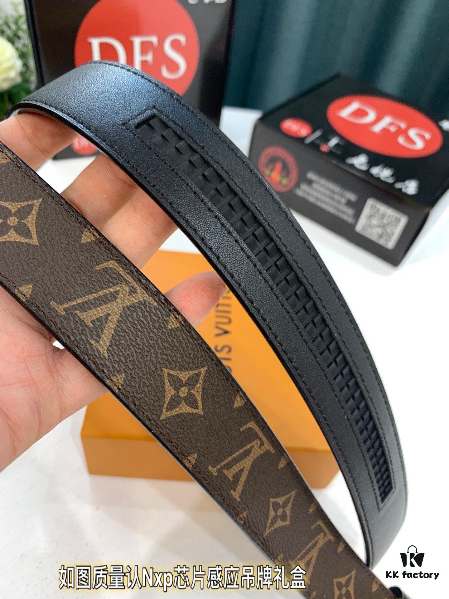 693202d33a89a121ed550c97 Luxury Louis Vuitton Automatic Buckle Belt – Genuine Cowhide with PVC Monogram Pattern, 3.5cm Width, Top-Quality Craftsmanship