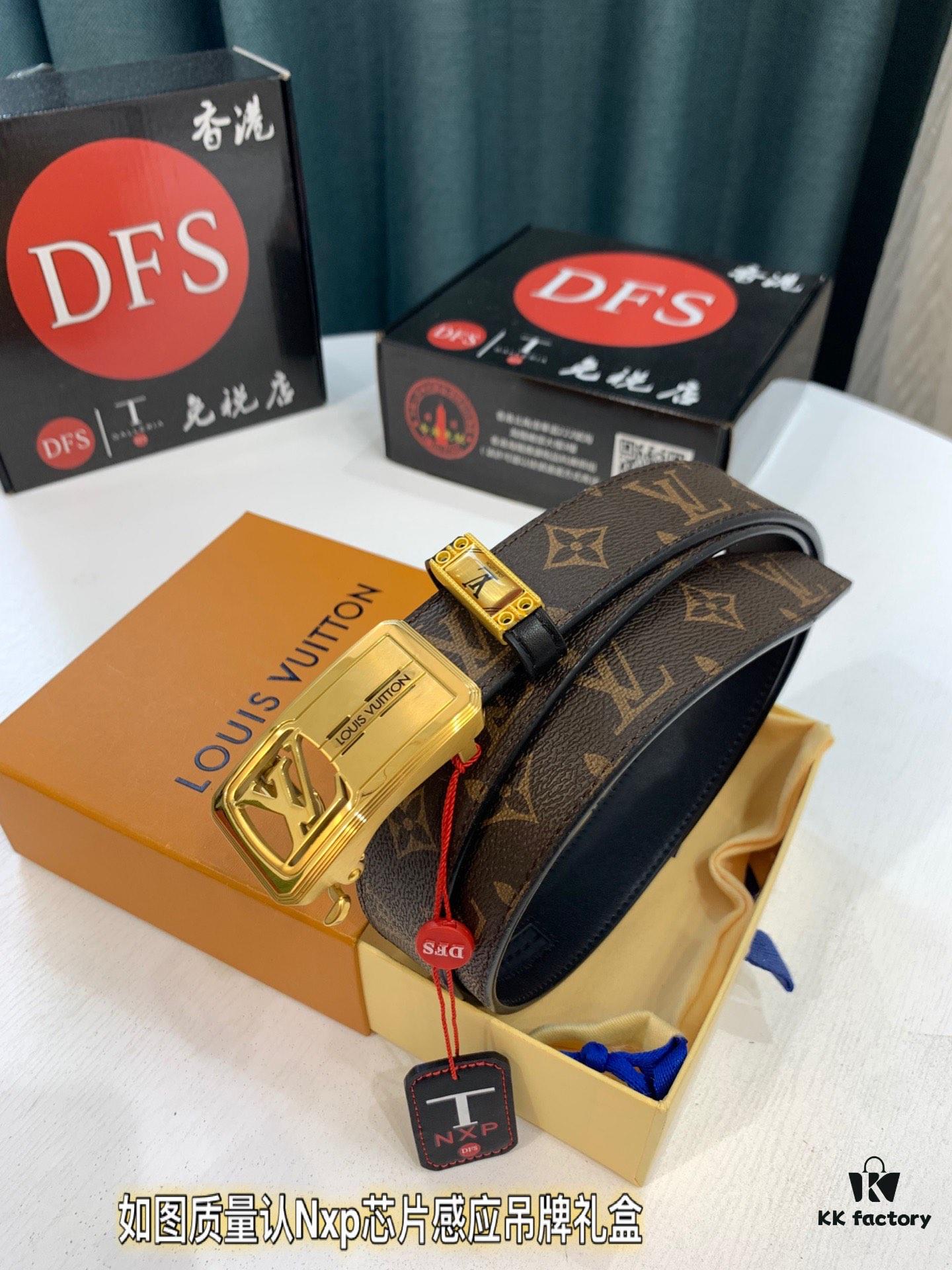 693202d33a89a121ed550c98 Luxury Louis Vuitton Automatic Buckle Belt – Genuine Cowhide with PVC Monogram Pattern, 3.5cm Width, Top-Quality Craftsmanship