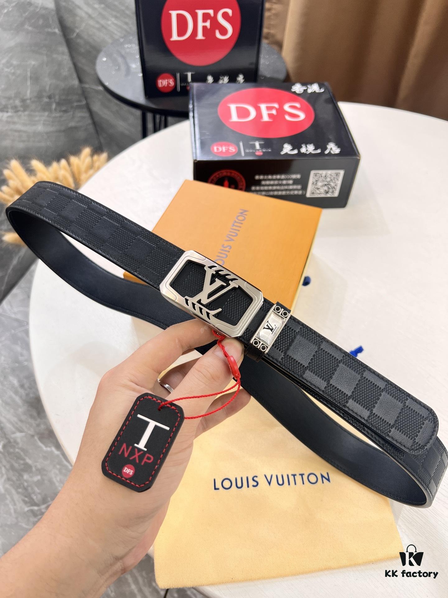 693202d43a89a121ed550ca3 Louis Vuitton Automatic Buckle Belt, Top-Quality Genuine Leather, Imported Grain Calfskin with Fine-Textured Cowhide, 3.5cm Width, Smooth Slide Mechanism, LV Stainless Steel Hardware