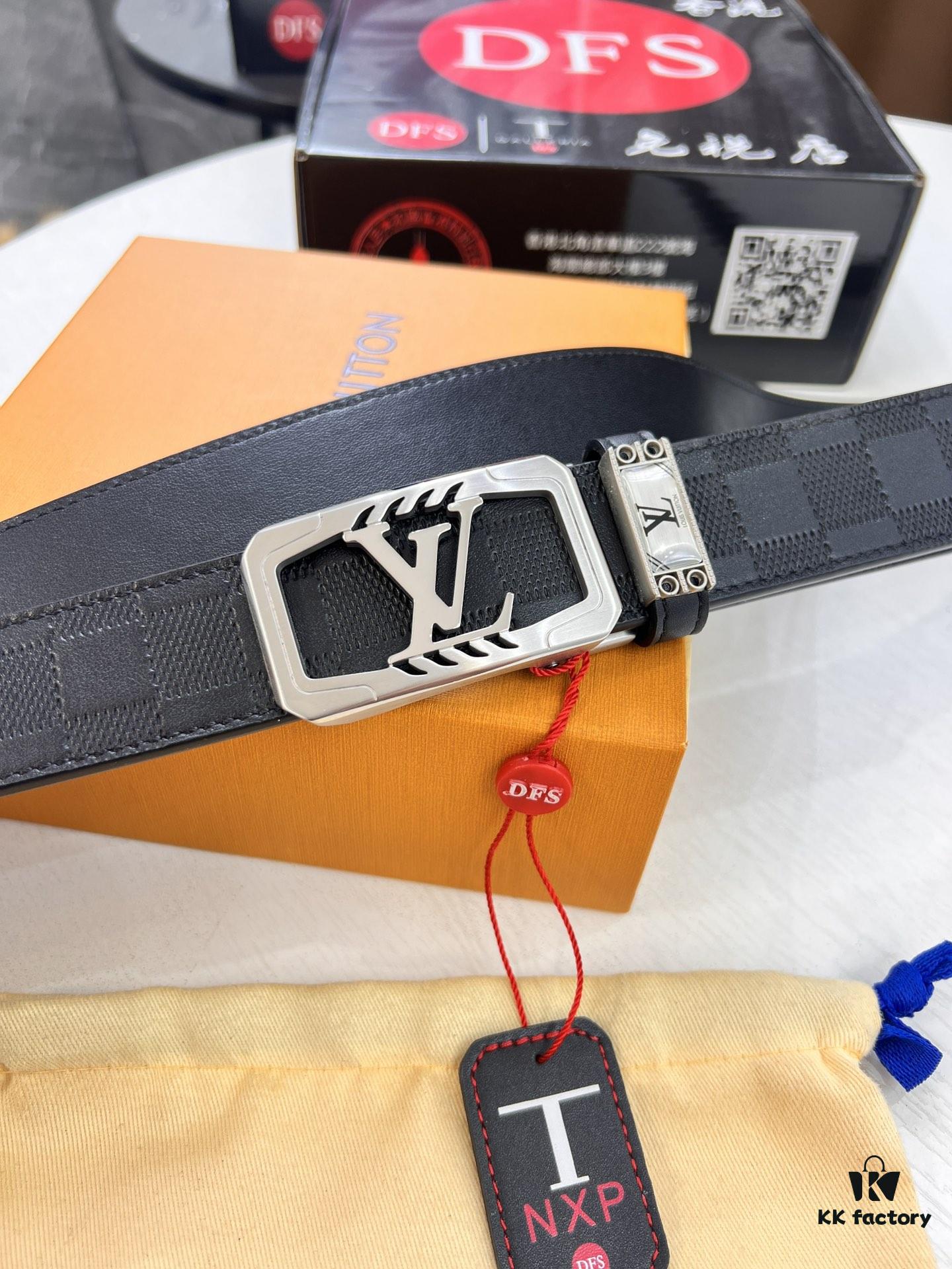 693202d43a89a121ed550ca4 Louis Vuitton Automatic Buckle Belt, Top-Quality Genuine Leather, Imported Grain Calfskin with Fine-Textured Cowhide, 3.5cm Width, Smooth Slide Mechanism, LV Stainless Steel Hardware