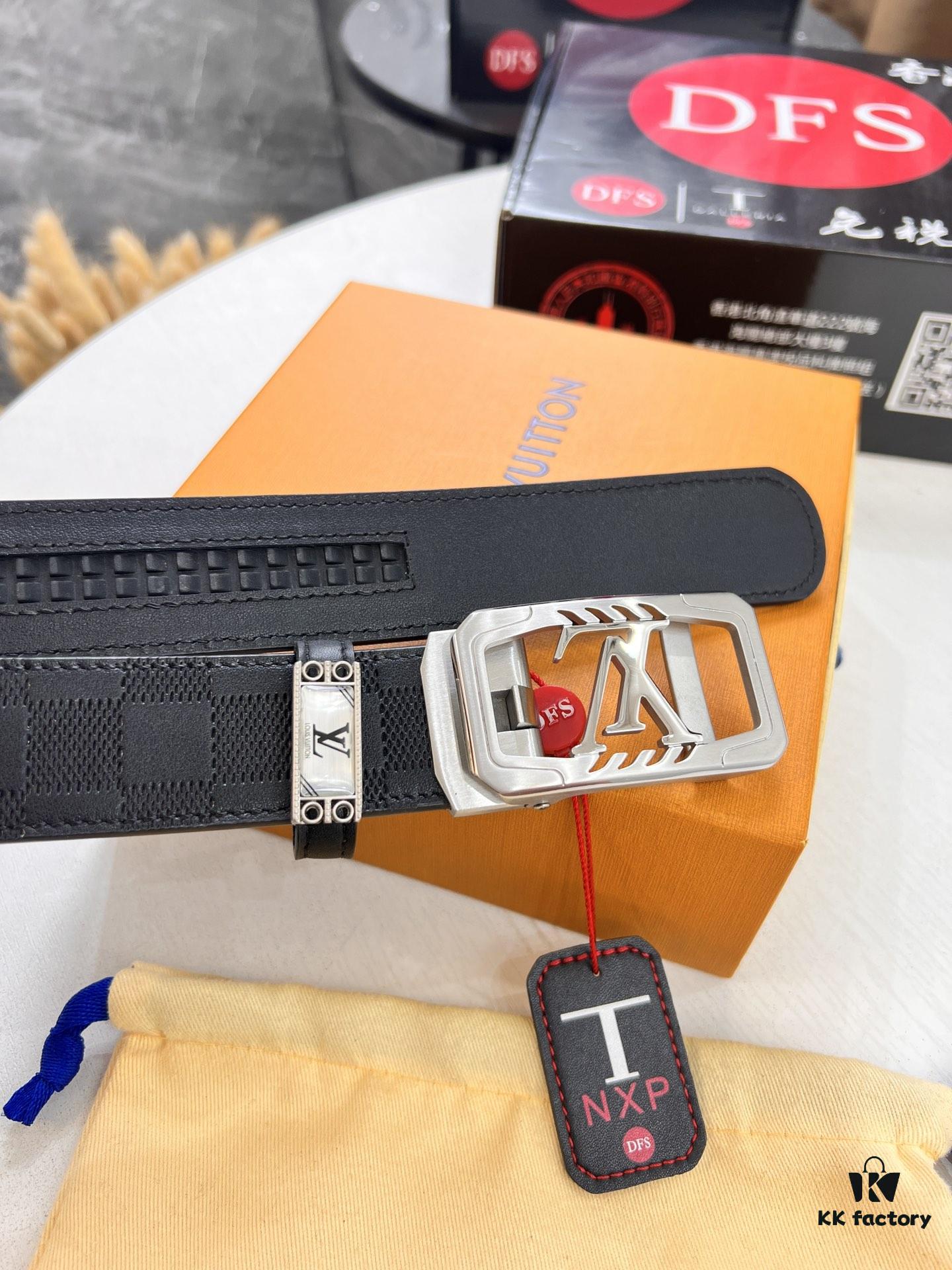 693202d43a89a121ed550ca5 Louis Vuitton Automatic Buckle Belt, Top-Quality Genuine Leather, Imported Grain Calfskin with Fine-Textured Cowhide, 3.5cm Width, Smooth Slide Mechanism, LV Stainless Steel Hardware