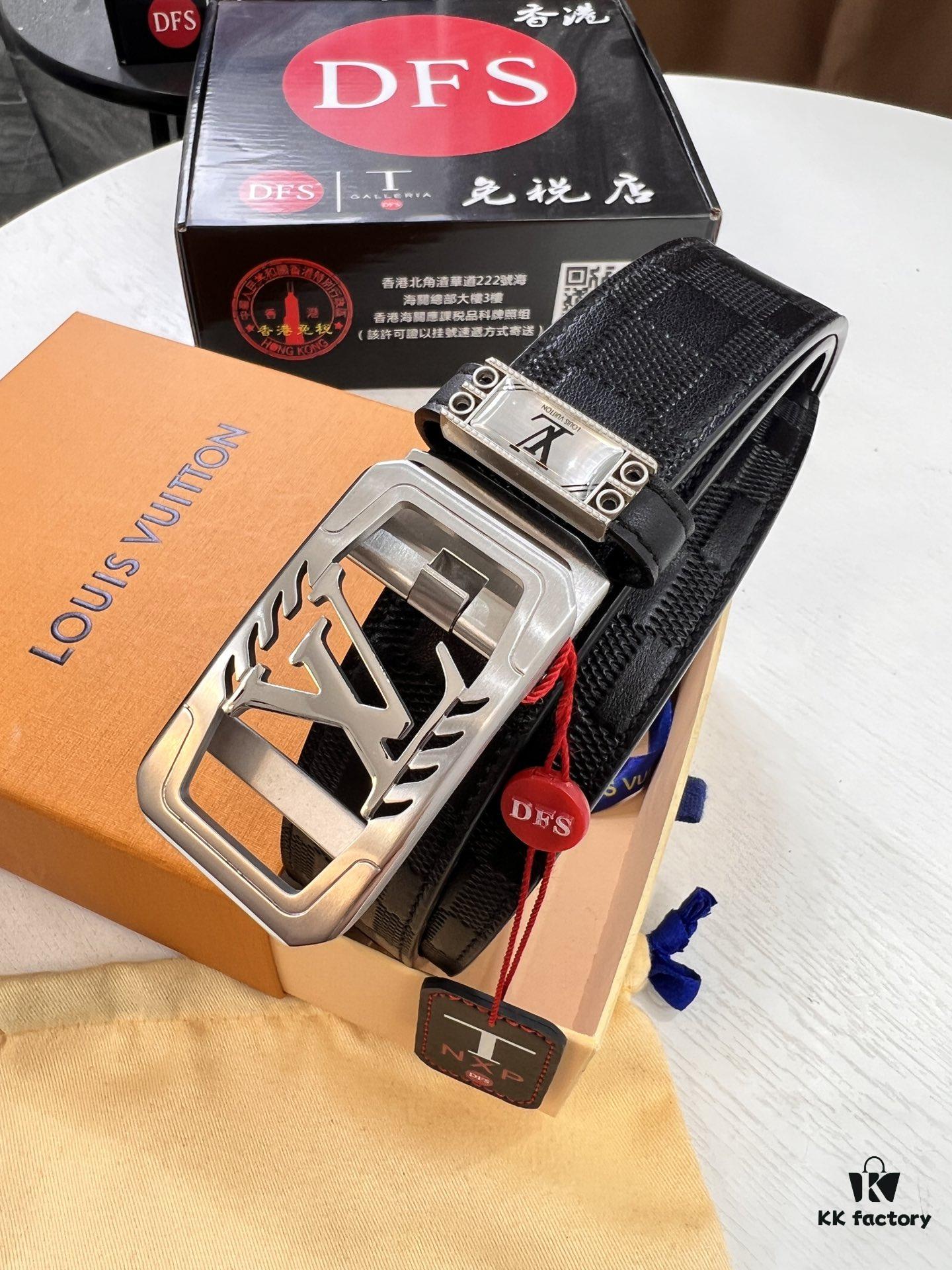 693202d43a89a121ed550ca6 Louis Vuitton Automatic Buckle Belt, Top-Quality Genuine Leather, Imported Grain Calfskin with Fine-Textured Cowhide, 3.5cm Width, Smooth Slide Mechanism, LV Stainless Steel Hardware
