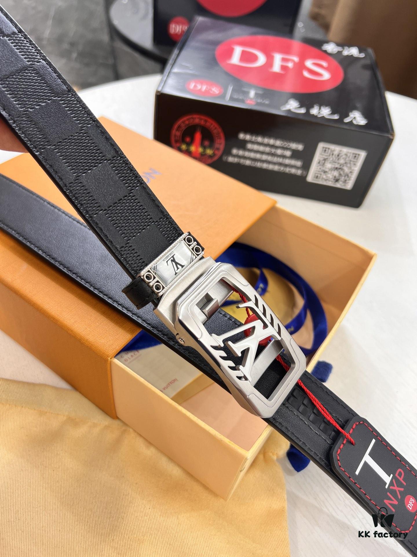 693202d43a89a121ed550ca7 Louis Vuitton Automatic Buckle Belt, Top-Quality Genuine Leather, Imported Grain Calfskin with Fine-Textured Cowhide, 3.5cm Width, Smooth Slide Mechanism, LV Stainless Steel Hardware