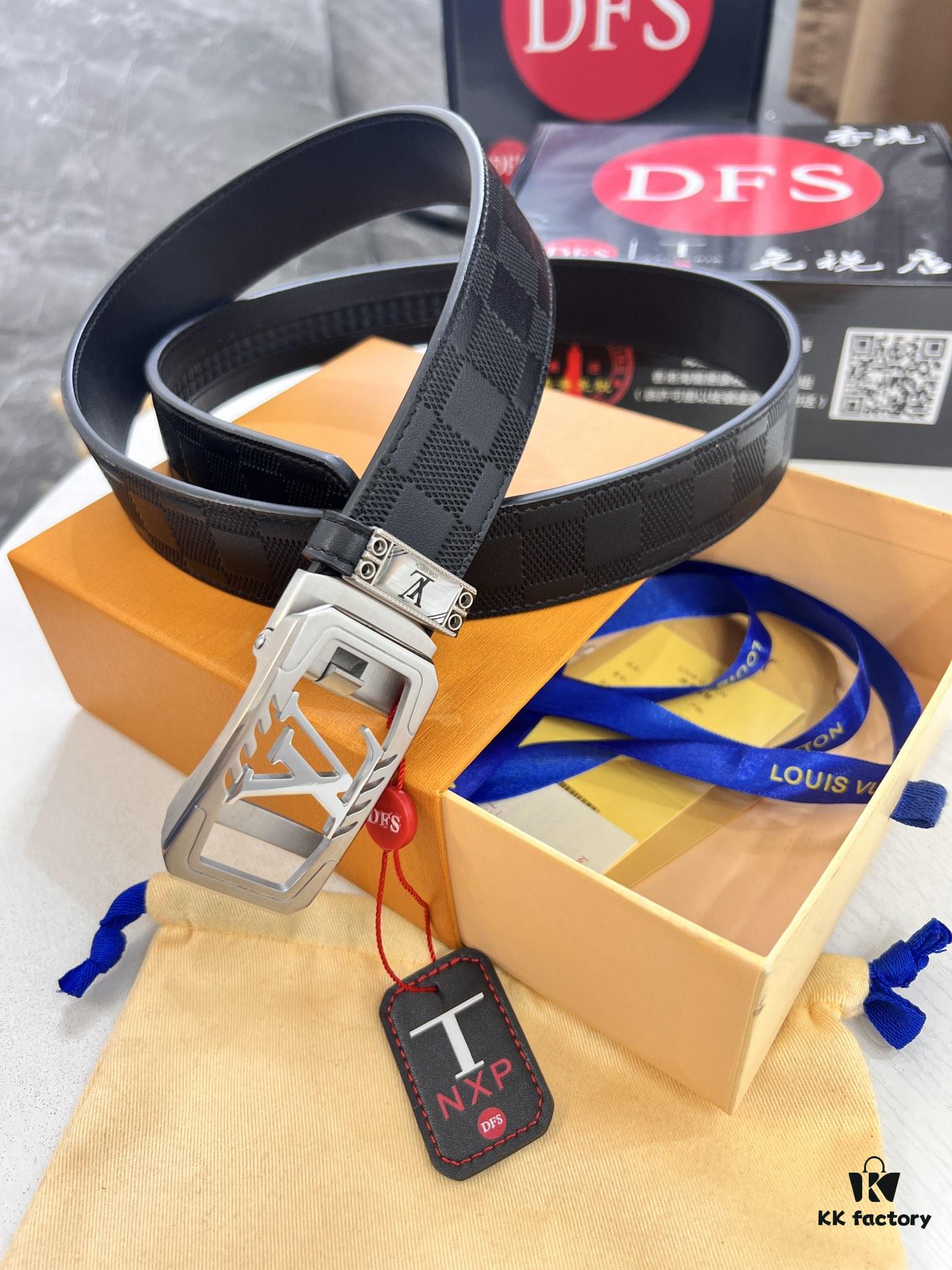 693202d43a89a121ed550ca8 Louis Vuitton Automatic Buckle Belt, Top-Quality Genuine Leather, Imported Grain Calfskin with Fine-Textured Cowhide, 3.5cm Width, Smooth Slide Mechanism, LV Stainless Steel Hardware