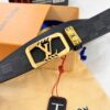 Louis Vuitton Automatic Buckle Belt, Genuine Cowhide, Imported Top-layer Leather with Grid Pattern, Fine-grain Calfskin, 3.5cm Width, Top-quality Business Formal Belt