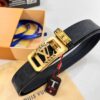Louis Vuitton Automatic Buckle Belt, Genuine Cowhide, Imported Top-layer Leather with Grid Pattern, Fine-grain Calfskin, 3.5cm Width, Top-quality Business Formal Belt