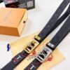 Louis Vuitton Automatic Buckle Belt, Genuine Cowhide, Imported Top-layer Leather with Grid Pattern, Fine-grain Calfskin, 3.5cm Width, Top-quality Business Formal Belt