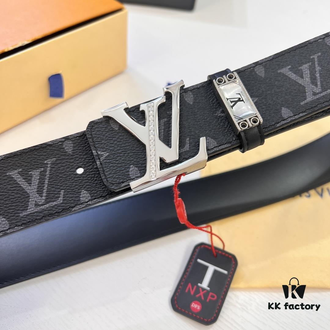 693202d73a89a121ed550cd4 LV Men's Belt Louis Vuitton Latest Style ZP Synchronized Monogram Fabric Genuine Cowhide Steel Buckle 4.0cm