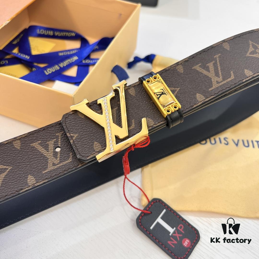 LV Men's Belt, Latest Design, ZP Molded, Monogram Canvas Fabric, Genuine Cowhide Leather, Heavy-Duty Steel Buckle, 4.0cm Width