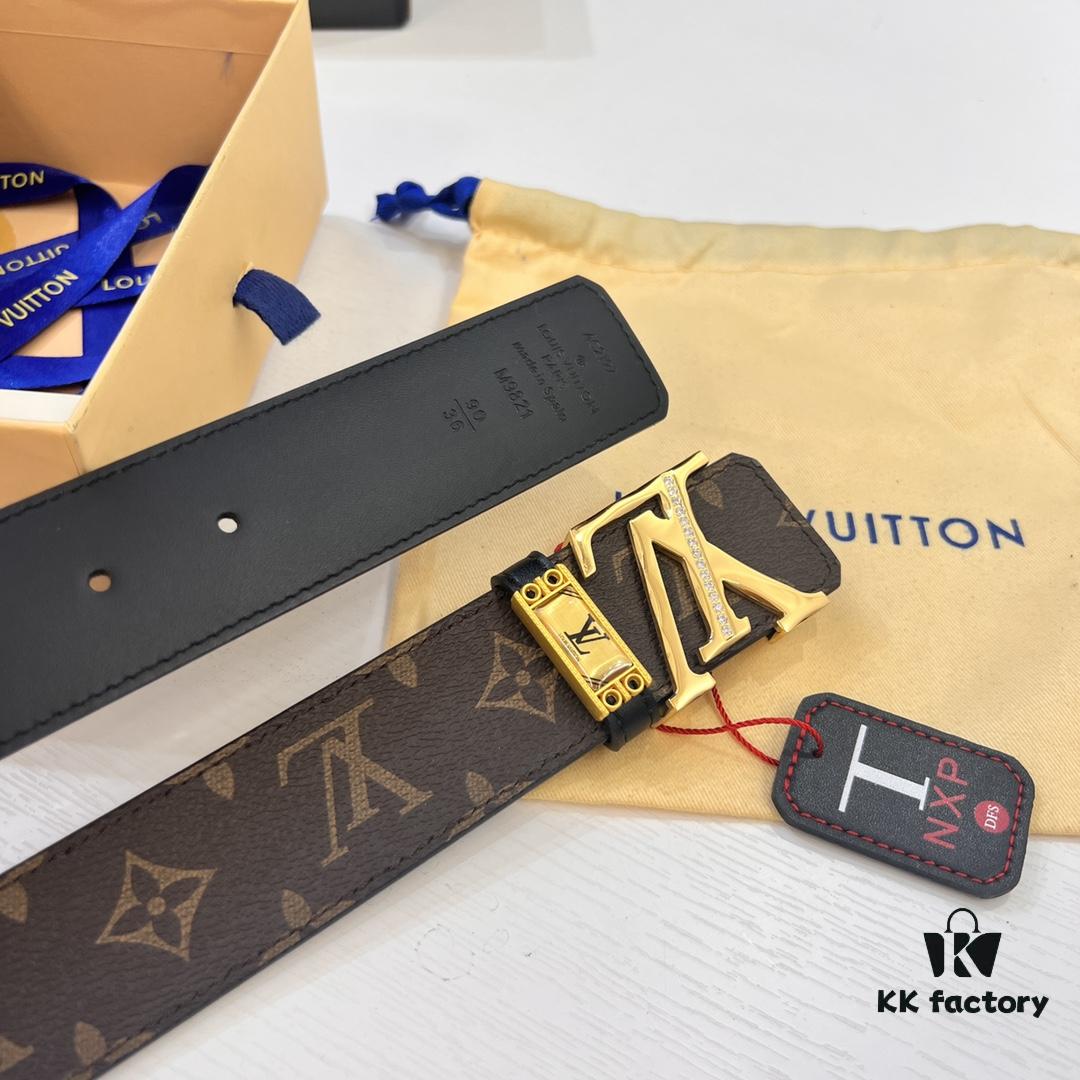 LV Men's Belt, Latest Design, ZP Molded, Monogram Canvas Fabric, Genuine Cowhide Leather, Heavy-Duty Steel Buckle, 4.0cm Width