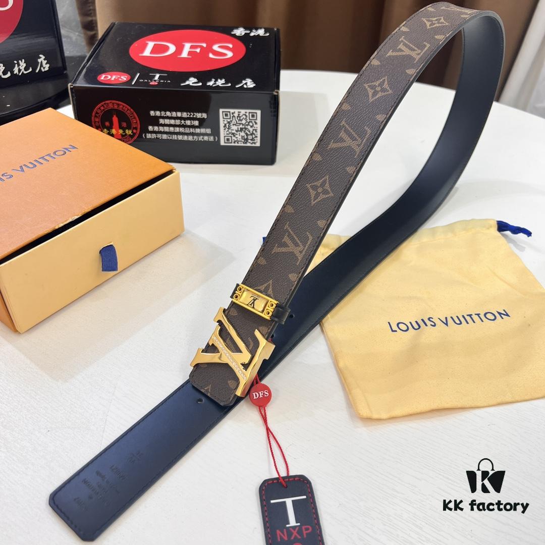 LV Men's Belt, Latest Design, ZP Molded, Monogram Canvas Fabric, Genuine Cowhide Leather, Heavy-Duty Steel Buckle, 4.0cm Width