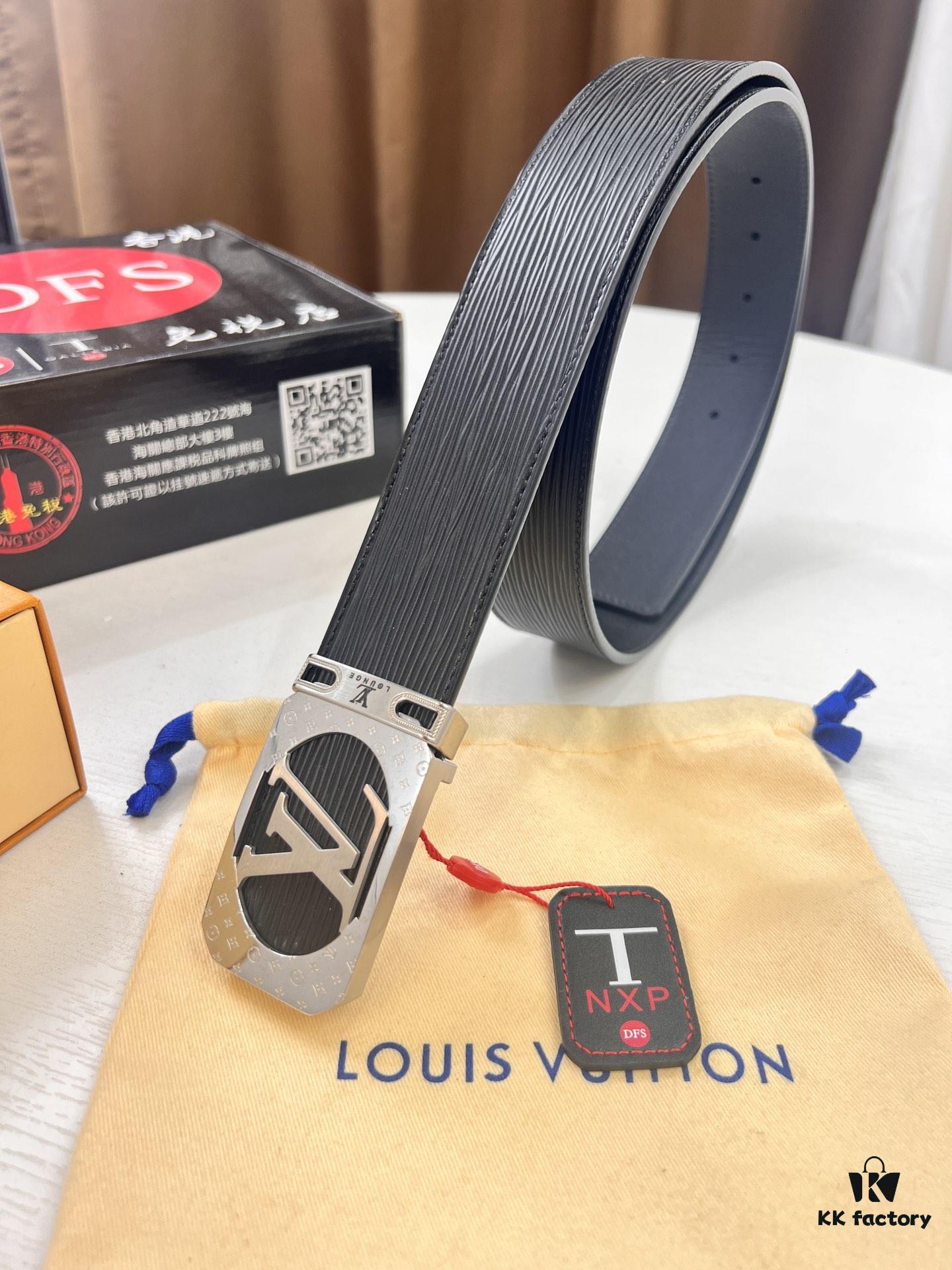 693202d93a89a121ed550ce6 Top-Tier Louis Vuitton LV Belt – Genuine French Calfskin with NXP RFID Chip, 3.8cm Width, Premium Duty-Free Gift Box