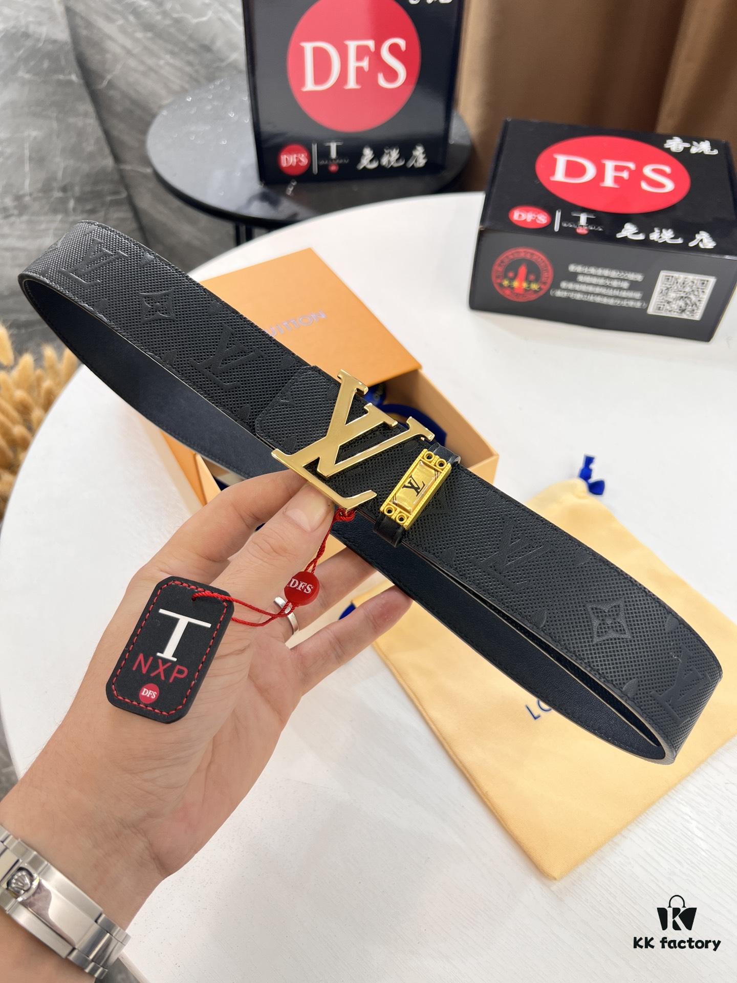 693202db3a89a121ed550d03 Top-Tier Louis Vuitton LV Pattern Belt, Genuine Full-Grain Calfskin with NXP Smart Chip, 3.8cm Width, Hong Kong Duty-Free Gift Box