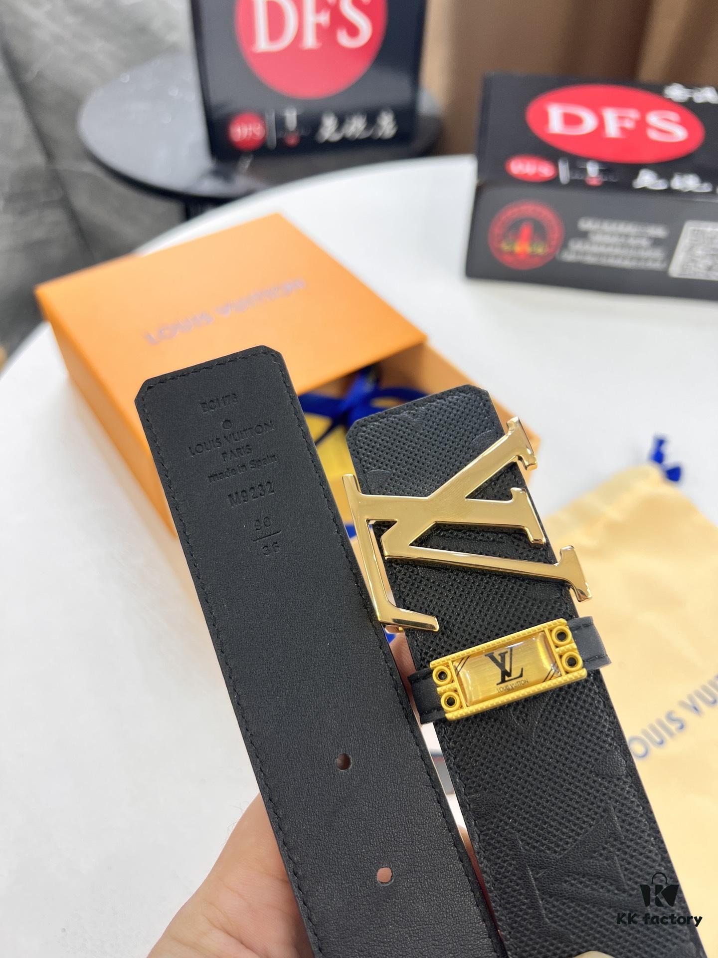 693202db3a89a121ed550d05 Top-Tier Louis Vuitton LV Pattern Belt, Genuine Full-Grain Calfskin with NXP Smart Chip, 3.8cm Width, Hong Kong Duty-Free Gift Box