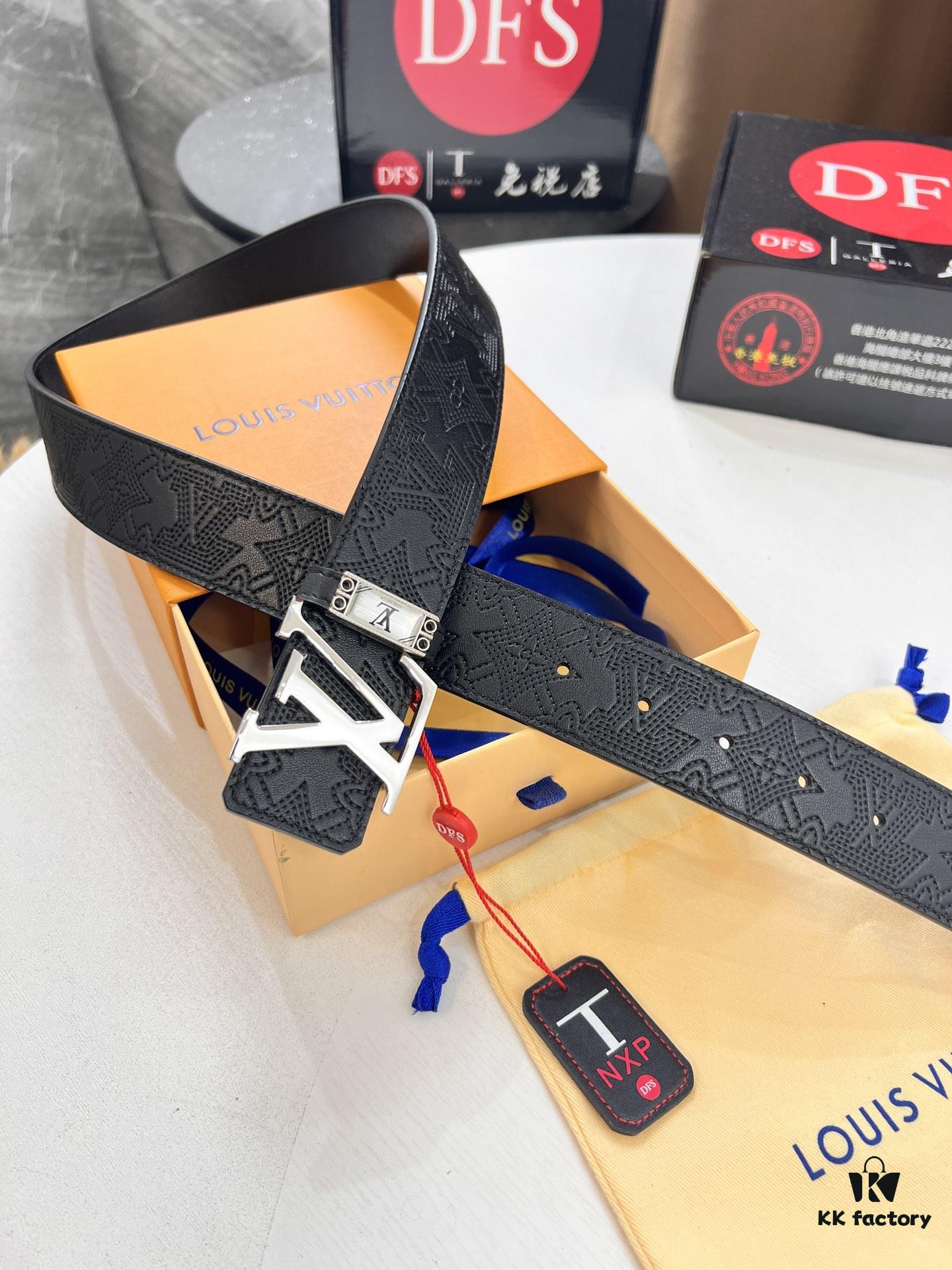 693202dc3a89a121ed550d0f LV-Style Top-Tier Leather Belt, Hong Kong Duty-Free Original Gift Box, Full-Grain Calfskin with NXP RFID Chip, 3.8cm Width