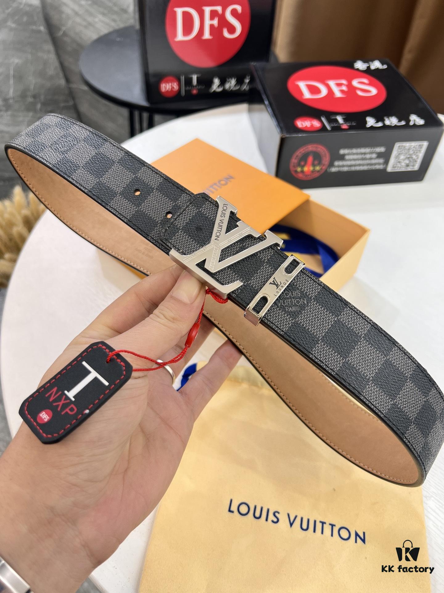 693202de3a89a121ed550d24 LV Men's Belt, New Arrival, High-End Custom Leather, ZP Synchronized, Original Factory Plaid Imported Fabric, Full Grain Suede Cowhide, Corroded Letter Hardware, 3.8cm Width