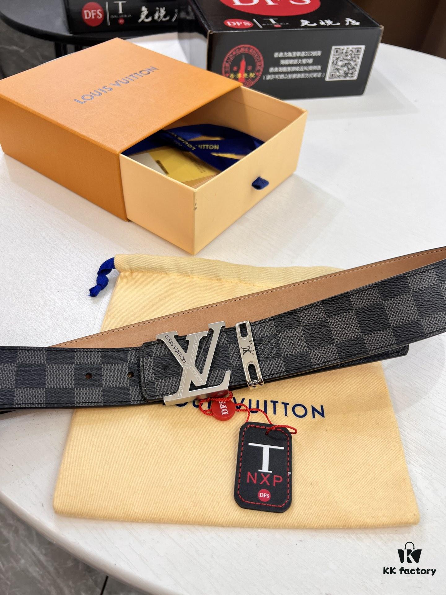 693202de3a89a121ed550d25 LV Men's Belt, New Arrival, High-End Custom Leather, ZP Synchronized, Original Factory Plaid Imported Fabric, Full Grain Suede Cowhide, Corroded Letter Hardware, 3.8cm Width