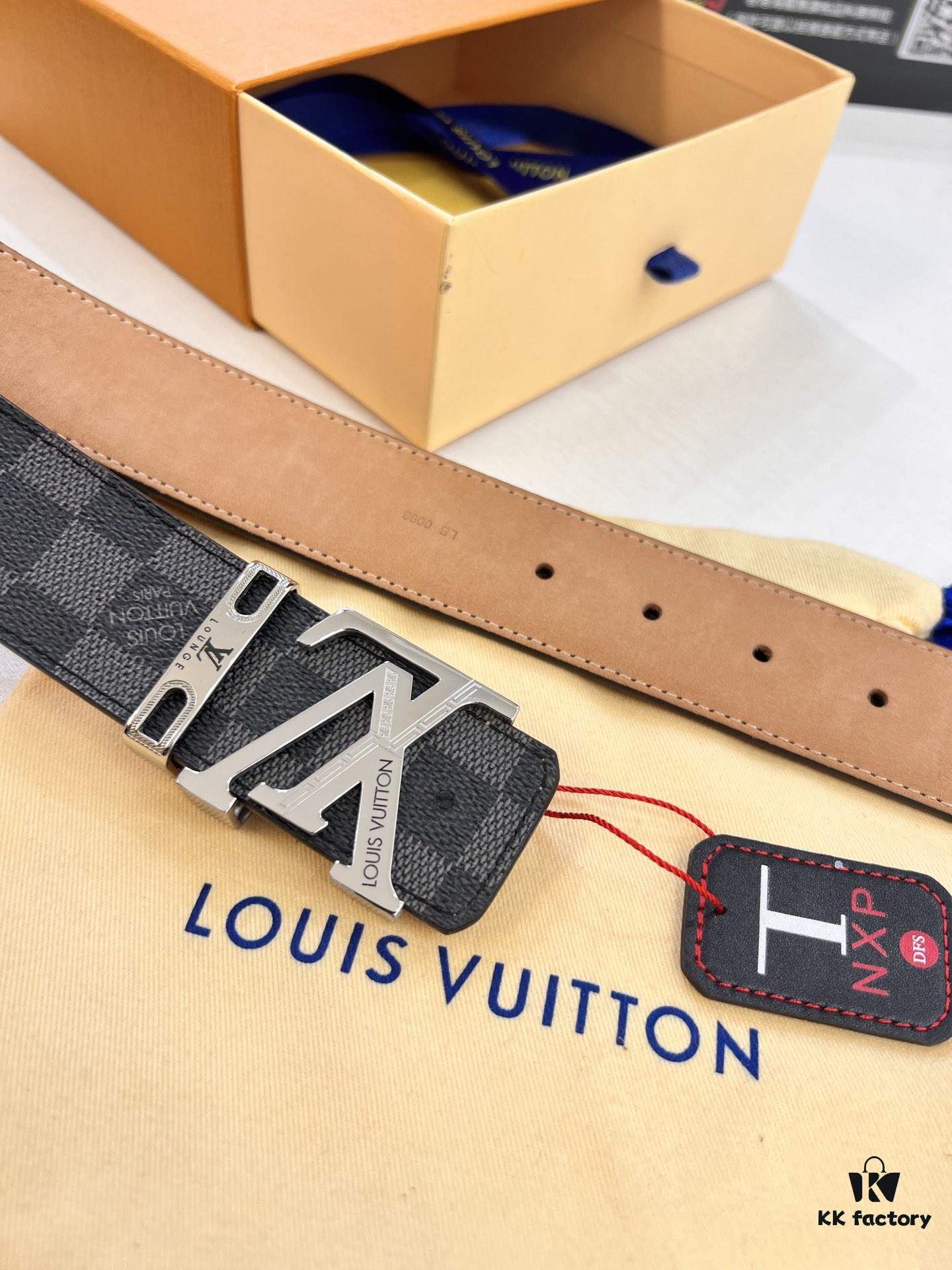 693202de3a89a121ed550d26 LV Men's Belt, New Arrival, High-End Custom Leather, ZP Synchronized, Original Factory Plaid Imported Fabric, Full Grain Suede Cowhide, Corroded Letter Hardware, 3.8cm Width
