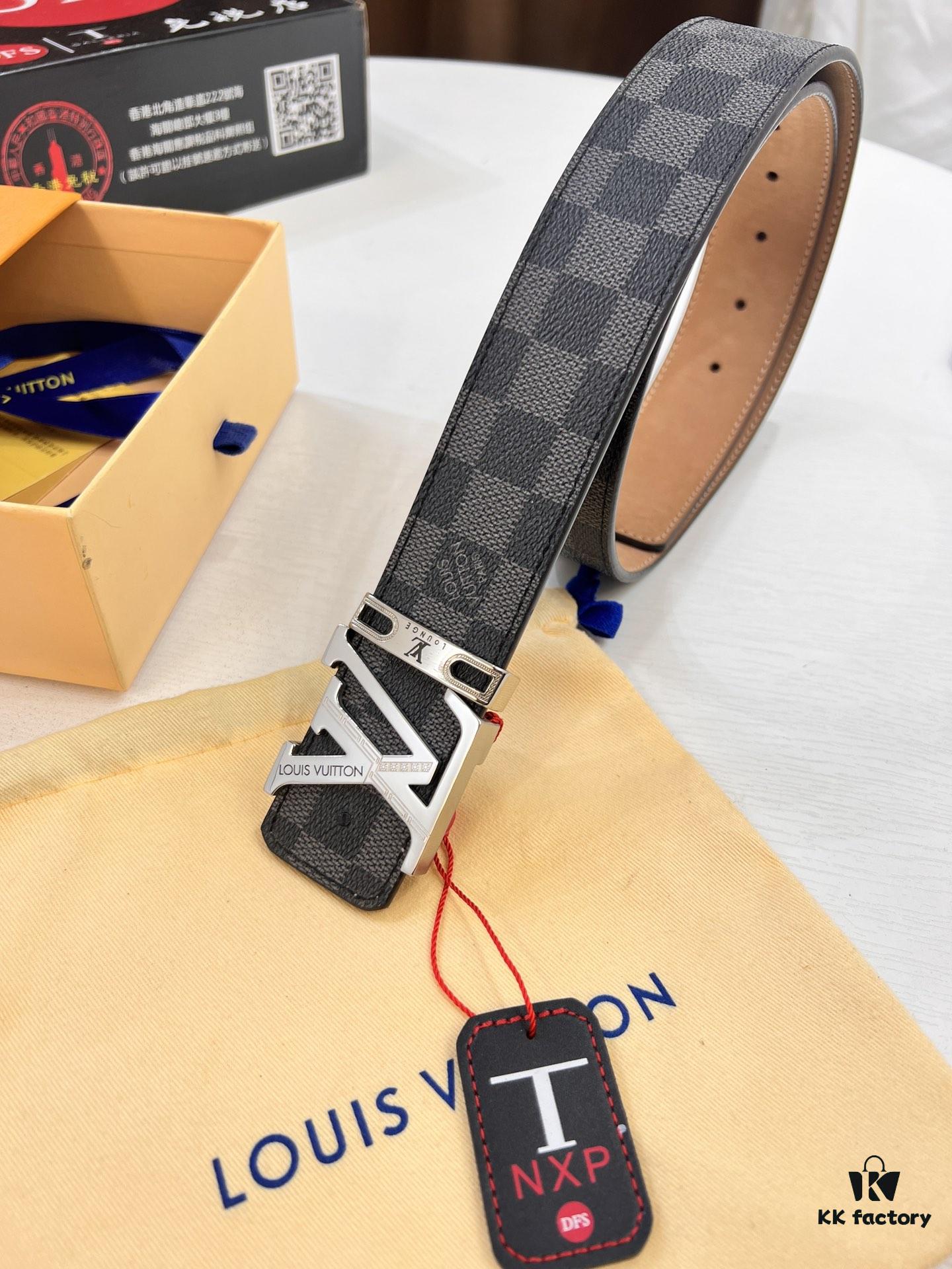 693202de3a89a121ed550d27 LV Men's Belt, New Arrival, High-End Custom Leather, ZP Synchronized, Original Factory Plaid Imported Fabric, Full Grain Suede Cowhide, Corroded Letter Hardware, 3.8cm Width