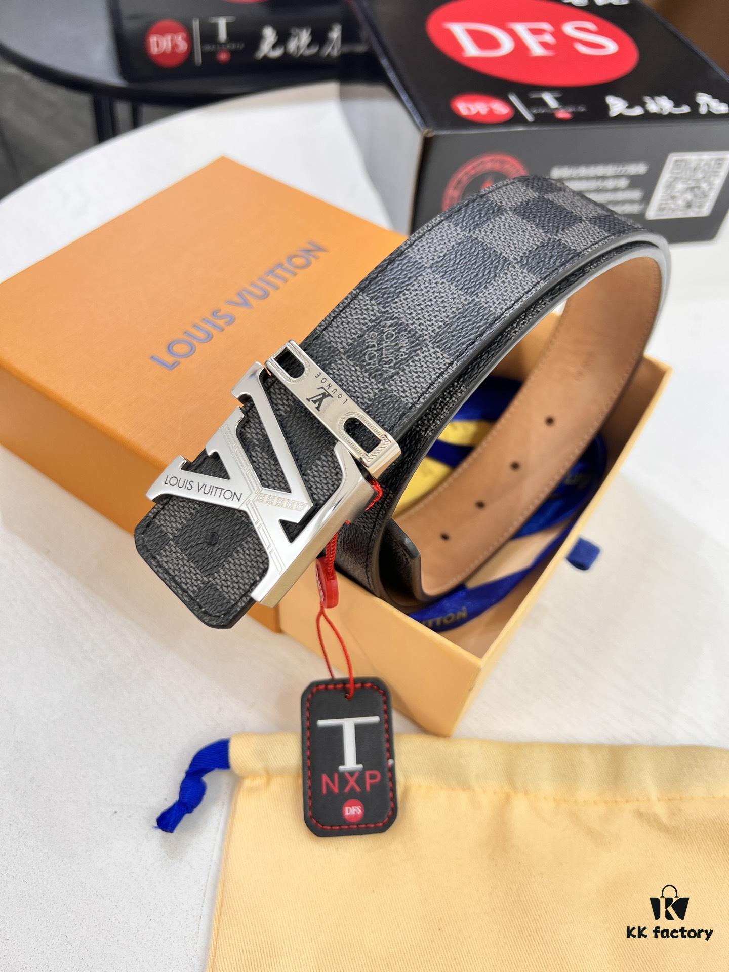 693202de3a89a121ed550d29 LV Men's Belt, New Arrival, High-End Custom Leather, ZP Synchronized, Original Factory Plaid Imported Fabric, Full Grain Suede Cowhide, Corroded Letter Hardware, 3.8cm Width