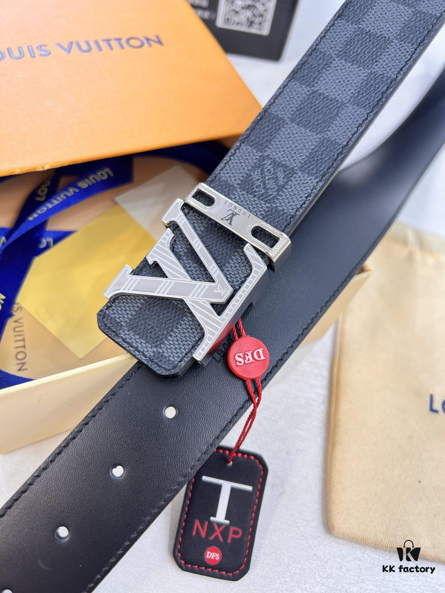 693202df3a89a121ed550d38 Louis Vuitton LV Men's Belt, Latest Design, ZP Molded, Matching Monogram Fabric, Full-Grain Cowhide Leather, Heavy-Duty Stainless Steel Buckle, 4.0cm Width