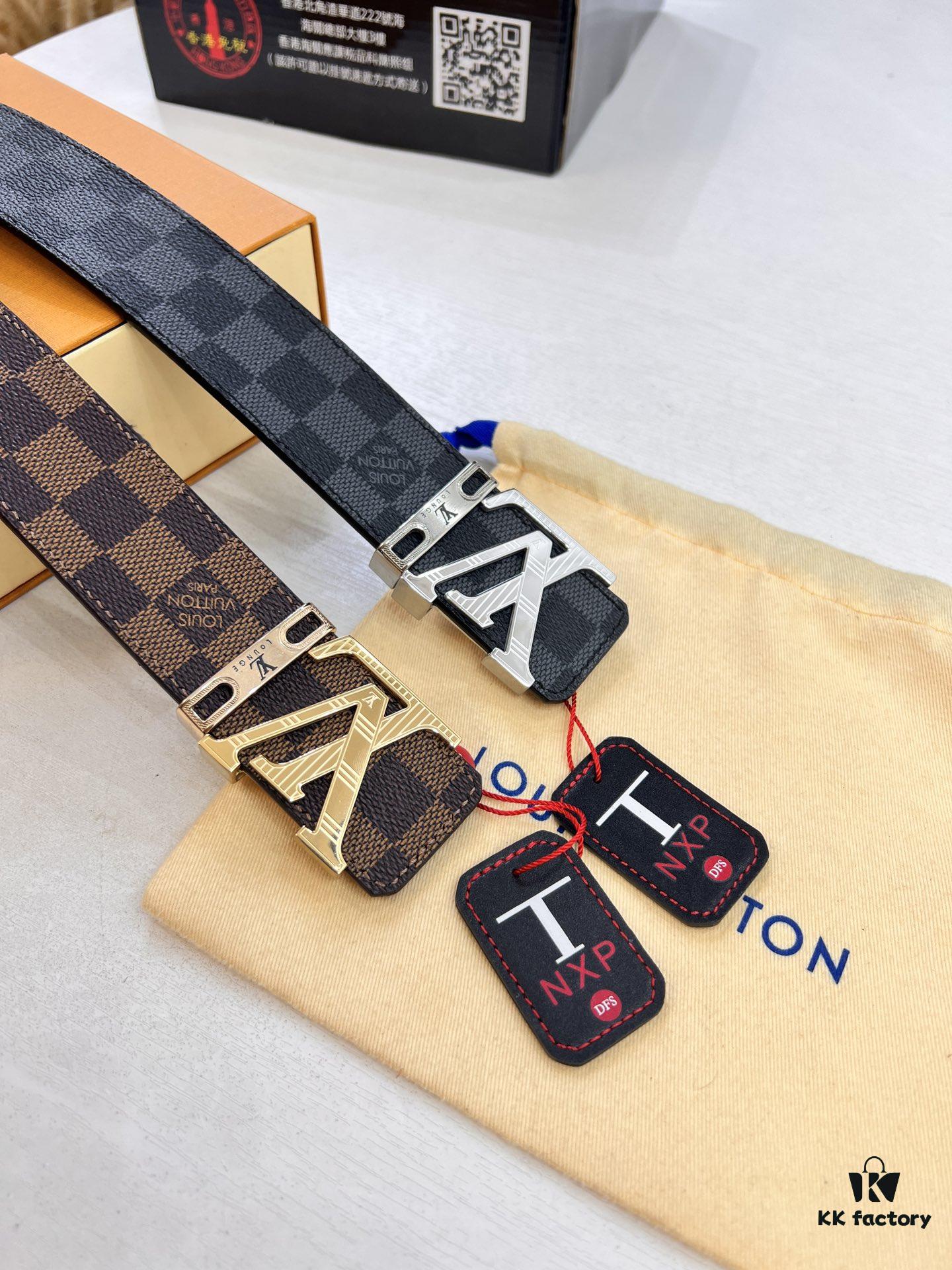 693202e03a89a121ed550d41 LV Men's Belt, ZP Molded New Style, Genuine Leather, 4.0cm Width, High-Quality with NXP Anti-Counterfeit Chip