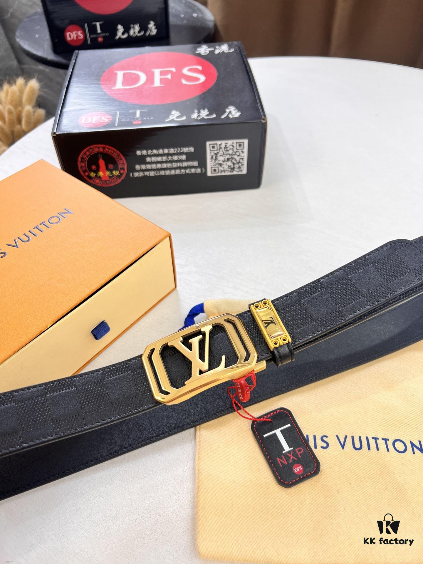 693202e13a89a121ed550d4c Louis Vuitton Automatic Buckle Belt, Premium Cowhide, Imported Top Layer Leather with Grid Pattern, Fine Grain Leather, 3.5cm Width, Top-Quality Business Formal Belt