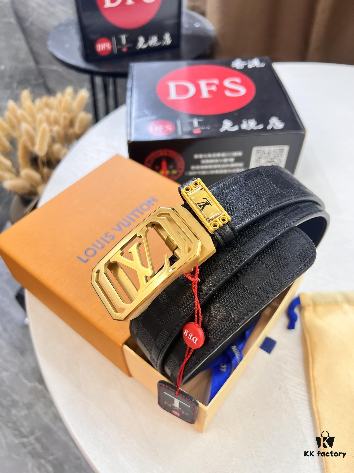 693202e13a89a121ed550d4e Louis Vuitton Automatic Buckle Belt, Premium Cowhide, Imported Top Layer Leather with Grid Pattern, Fine Grain Leather, 3.5cm Width, Top-Quality Business Formal Belt
