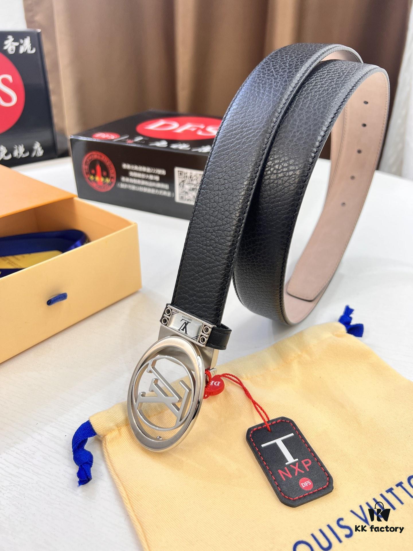 693202e23a89a121ed550d5f Louis Vuitton Belt, Top-Quality Business Leather Belt with Lv Stainless Steel Hardware, 3.5 cm Width