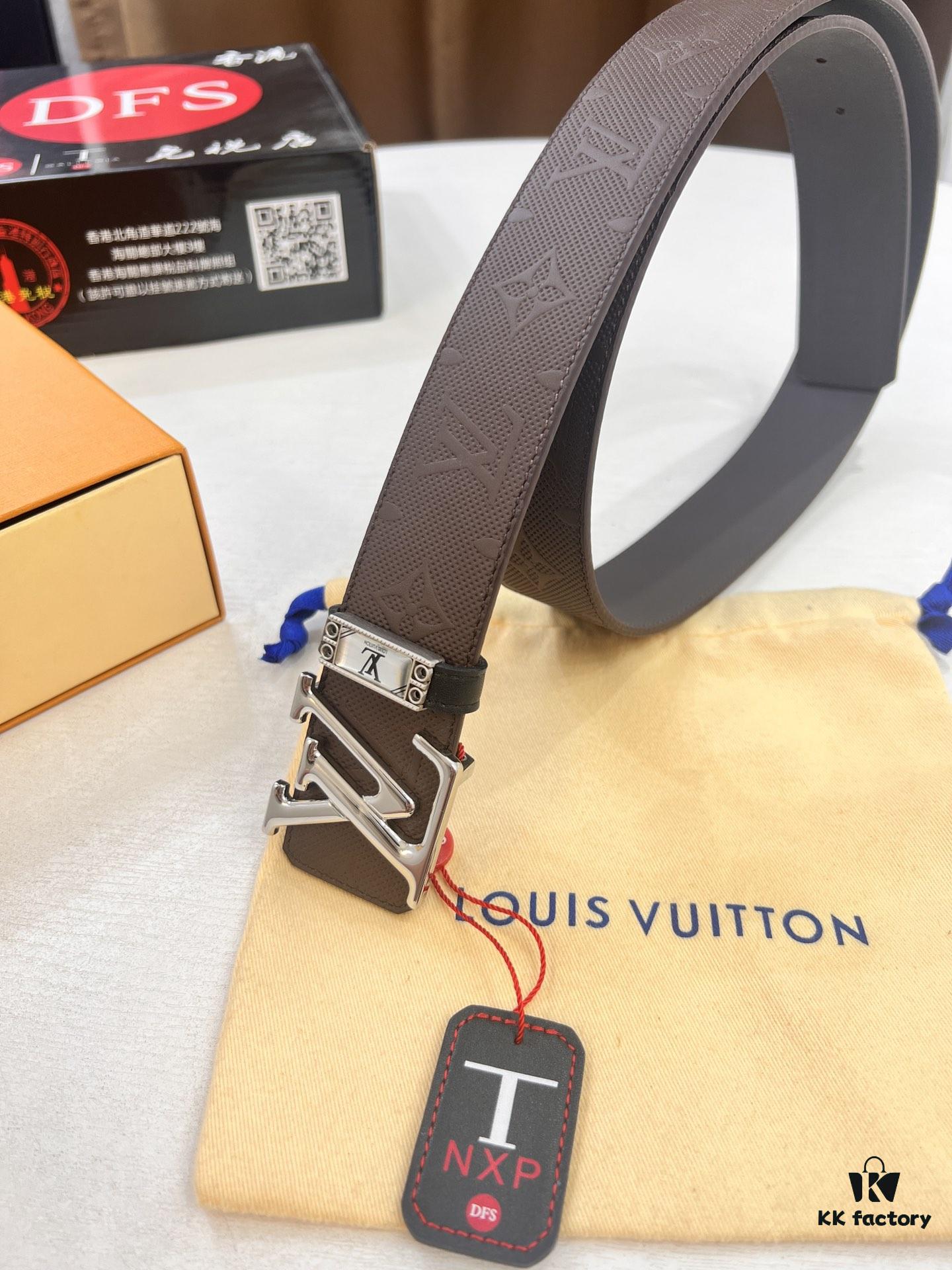 693202e43a89a121ed550d6f Arrival of Louis Vuitton LV Men's Belt, ZP Mold Design, Imported Genuine Original Print, Full-Grain Calfskin Leather, Reversible Double-Sided Use, 3.8cm Width