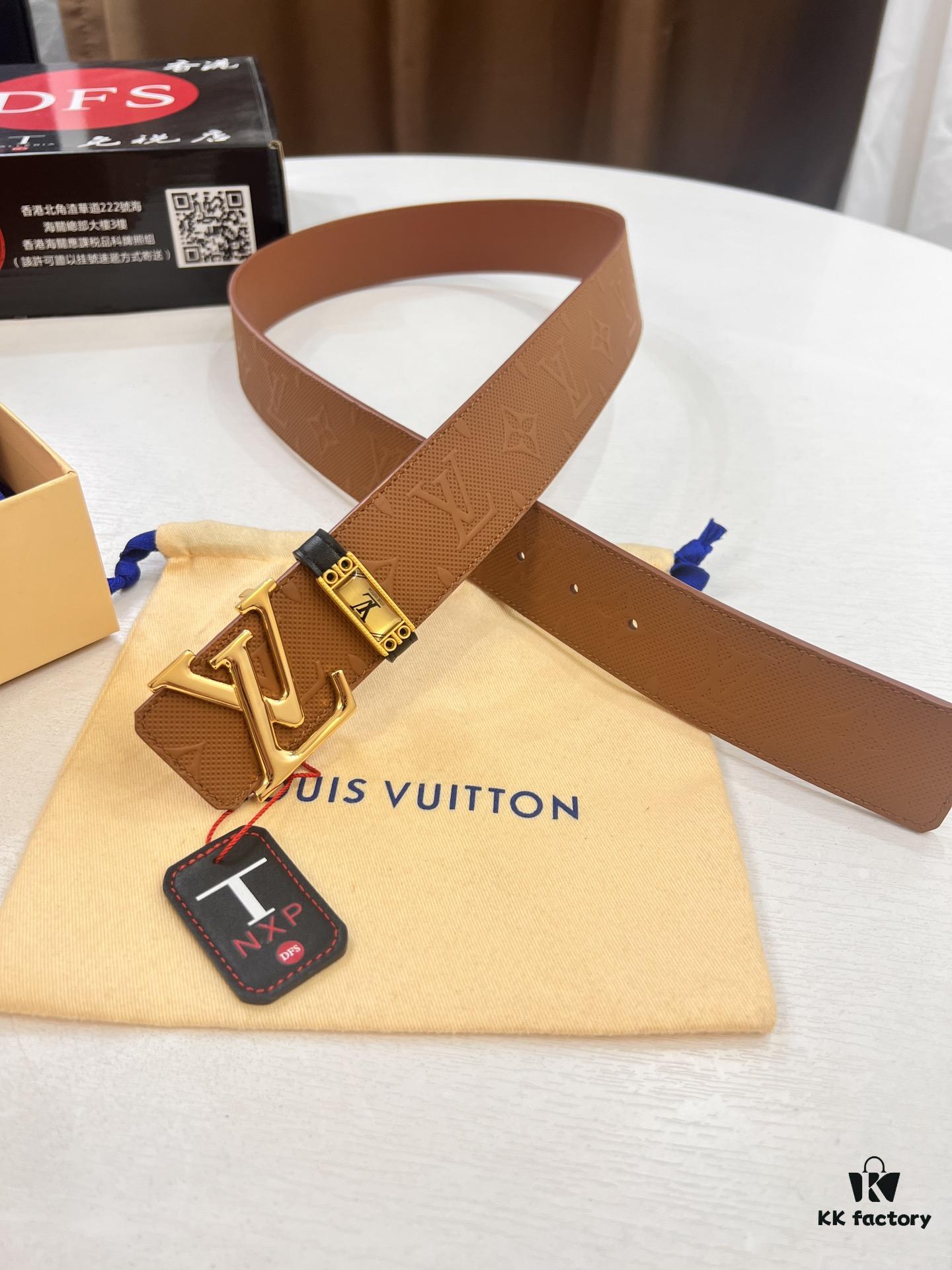 693202e43a89a121ed550d78 LV Men's Belt Arrival, Genuine Photos, ZP Mold Design, Imported Original Factory Print, Full-Grain Cowhide Leather, Refined Metal Letters, Reversible Double-Sided Use, 3.8cm Width