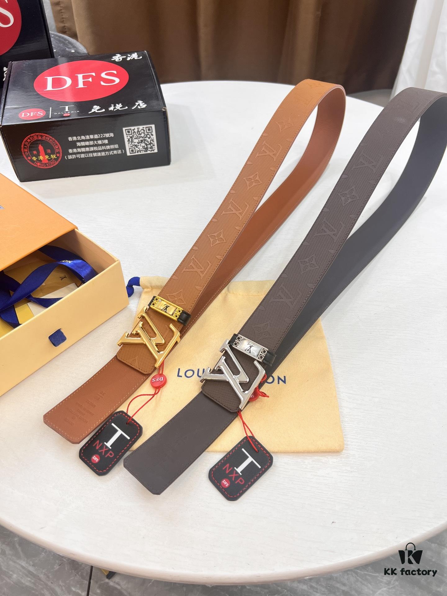 693202e43a89a121ed550d79 LV Men's Belt Arrival, Genuine Photos, ZP Mold Design, Imported Original Factory Print, Full-Grain Cowhide Leather, Refined Metal Letters, Reversible Double-Sided Use, 3.8cm Width