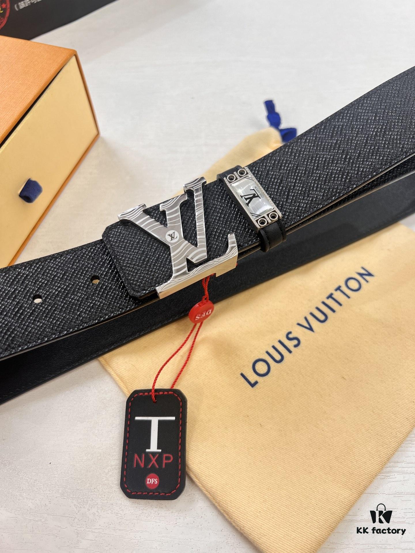 693202e53a89a121ed550d7d Top-Tier LV Louis Vuitton L-Logo Polished Stainless Steel Buckle Belt - Genuine French Cross-Grain Top Layer Calfskin, 3.8cm Width, with NXP Anti-Counterfeit Chip (Original Box)