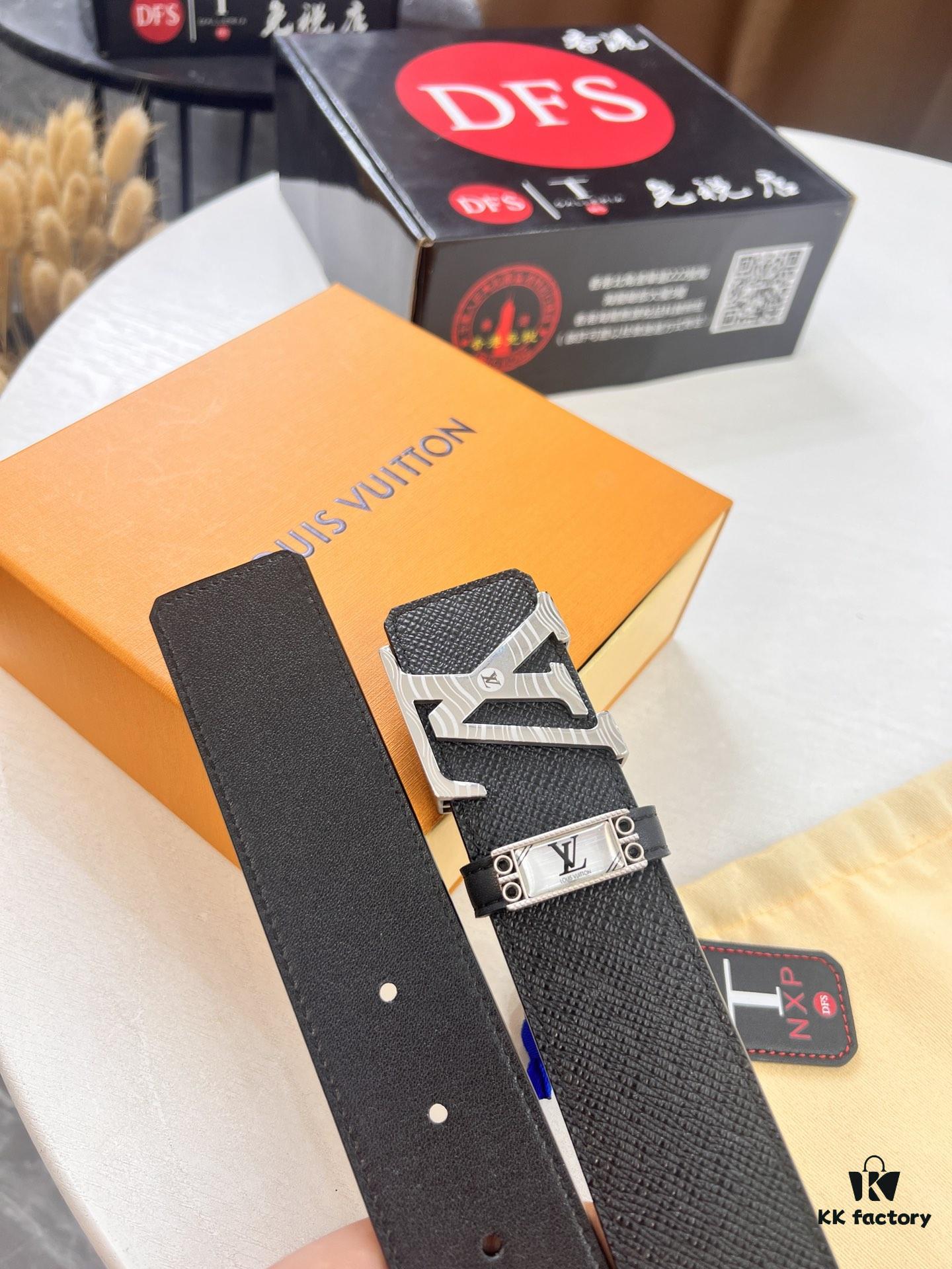 693202e53a89a121ed550d7e Top-Tier LV Louis Vuitton L-Logo Polished Stainless Steel Buckle Belt - Genuine French Cross-Grain Top Layer Calfskin, 3.8cm Width, with NXP Anti-Counterfeit Chip (Original Box)