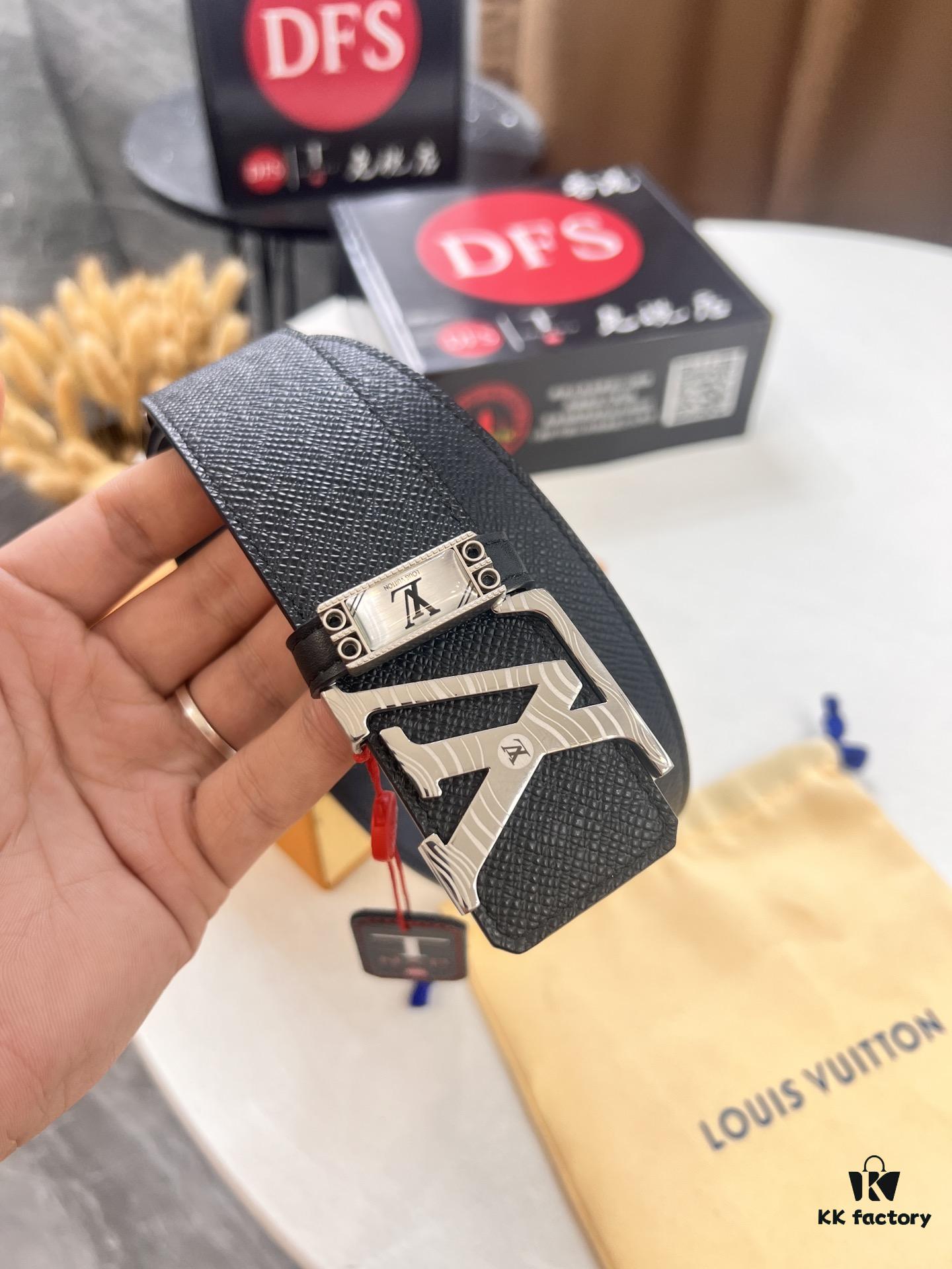 693202e53a89a121ed550d7f Top-Tier LV Louis Vuitton L-Logo Polished Stainless Steel Buckle Belt - Genuine French Cross-Grain Top Layer Calfskin, 3.8cm Width, with NXP Anti-Counterfeit Chip (Original Box)