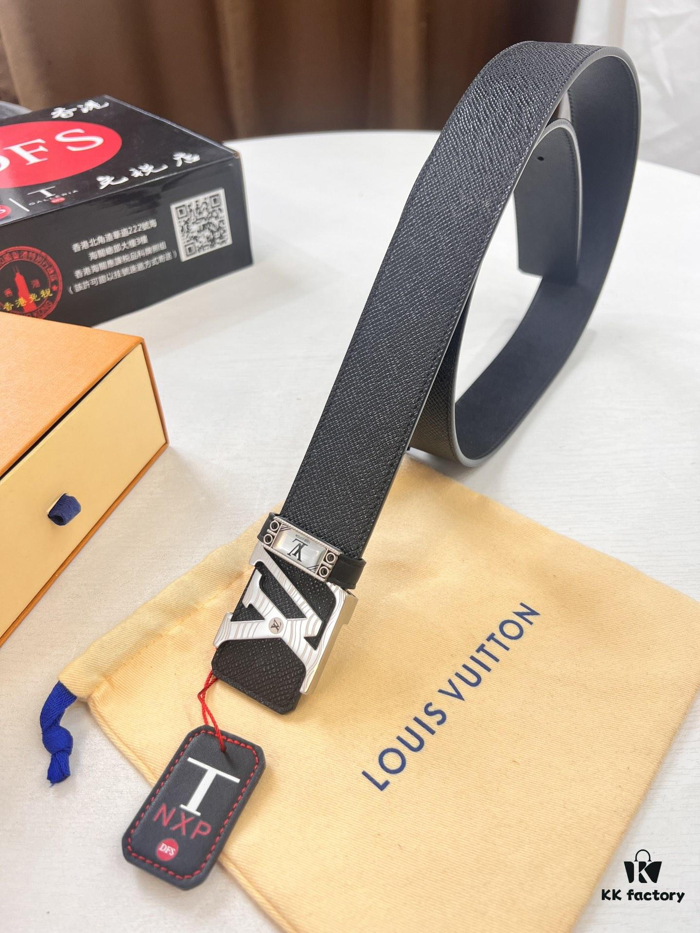 693202e53a89a121ed550d80 Top-Tier LV Louis Vuitton L-Logo Polished Stainless Steel Buckle Belt - Genuine French Cross-Grain Top Layer Calfskin, 3.8cm Width, with NXP Anti-Counterfeit Chip (Original Box)