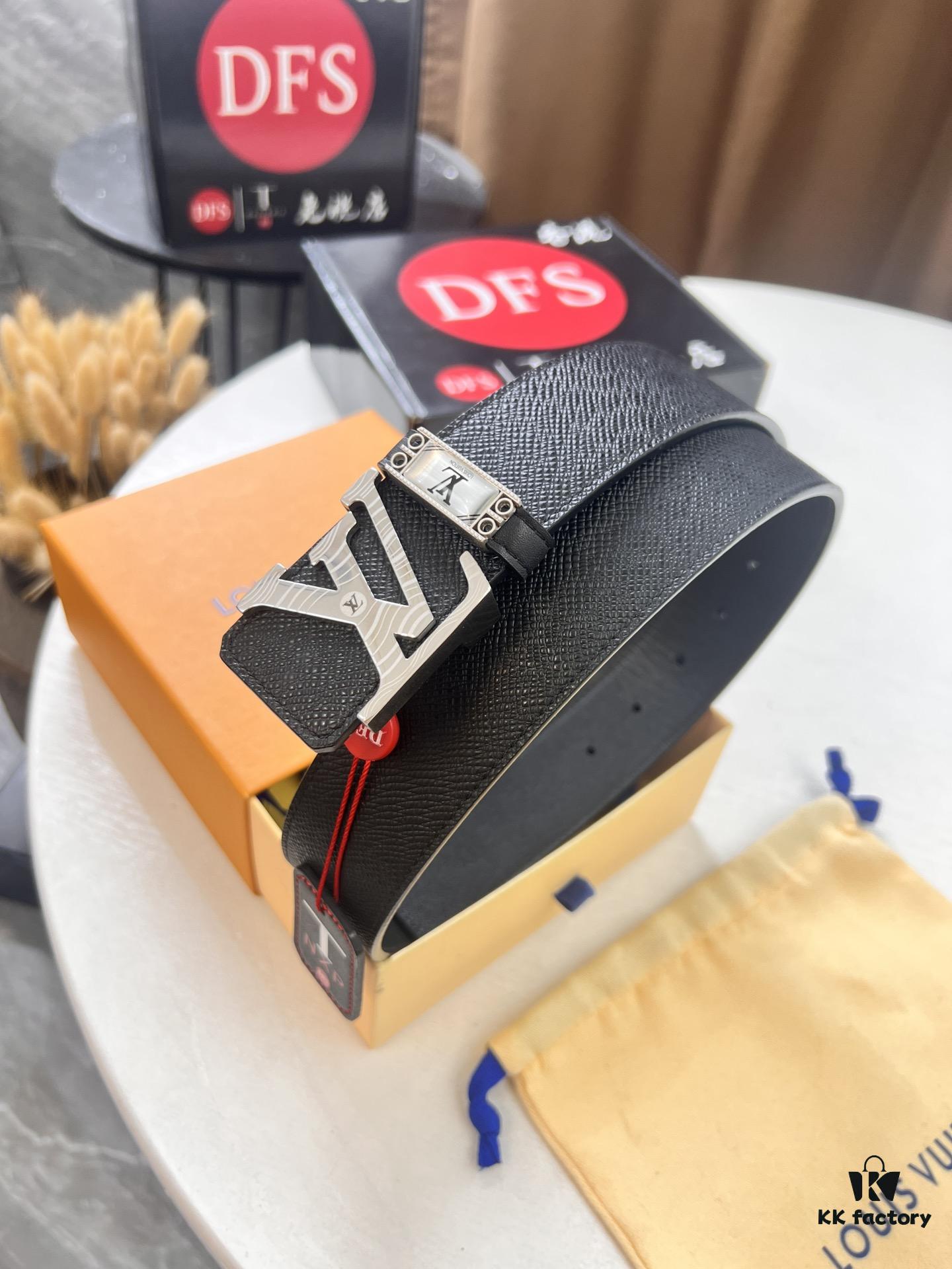 693202e53a89a121ed550d81 Top-Tier LV Louis Vuitton L-Logo Polished Stainless Steel Buckle Belt - Genuine French Cross-Grain Top Layer Calfskin, 3.8cm Width, with NXP Anti-Counterfeit Chip (Original Box)