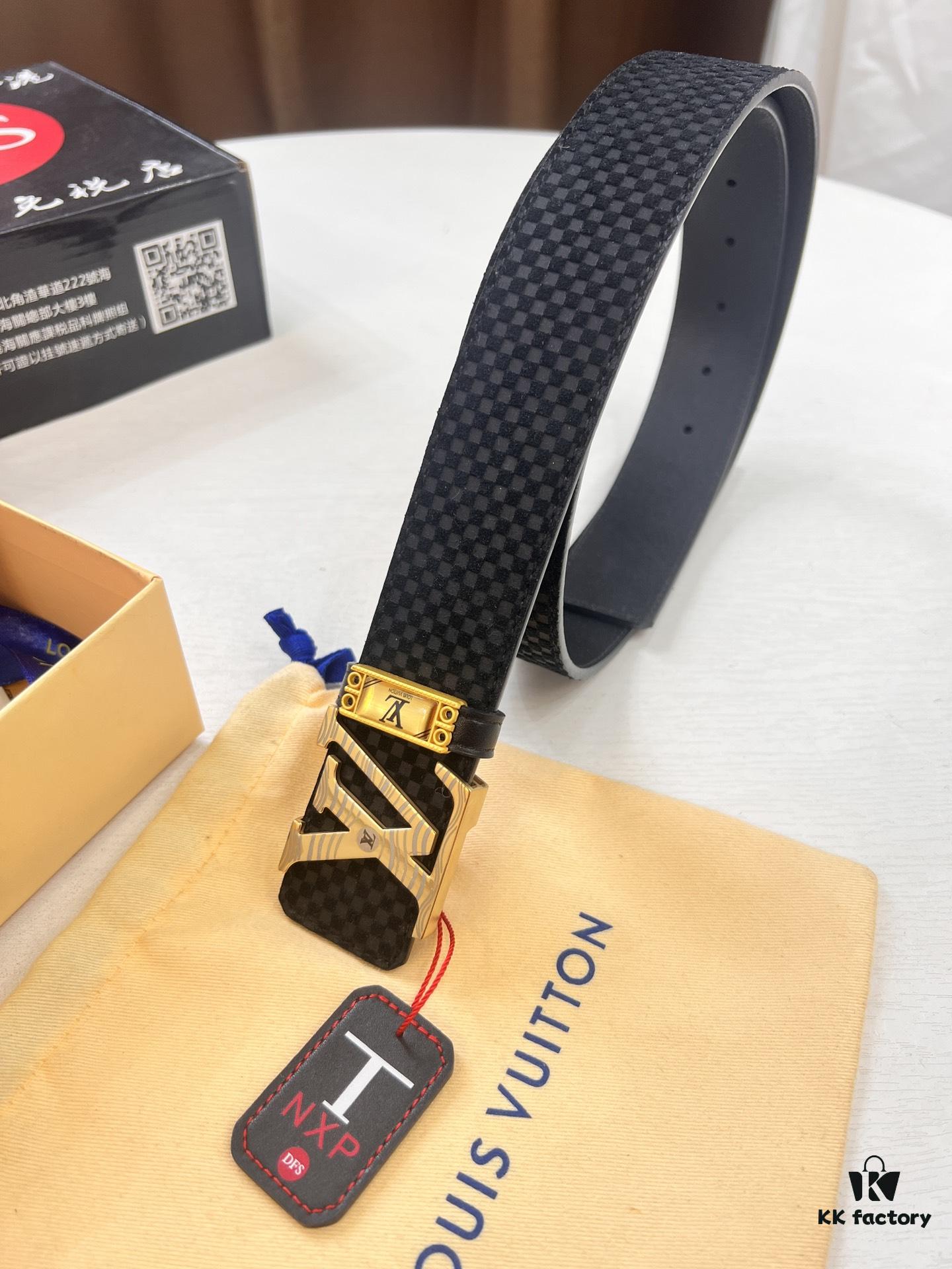 693202e53a89a121ed550d87 Top-Tier LV Louis Vuitton L-Logo Polished Stainless Steel Buckle Belt - Imported French Cross-Grain Top-Layer Cowhide, 3.8cm Width, NFC Chip Verified Authenticity (Original Box & Tag Included)