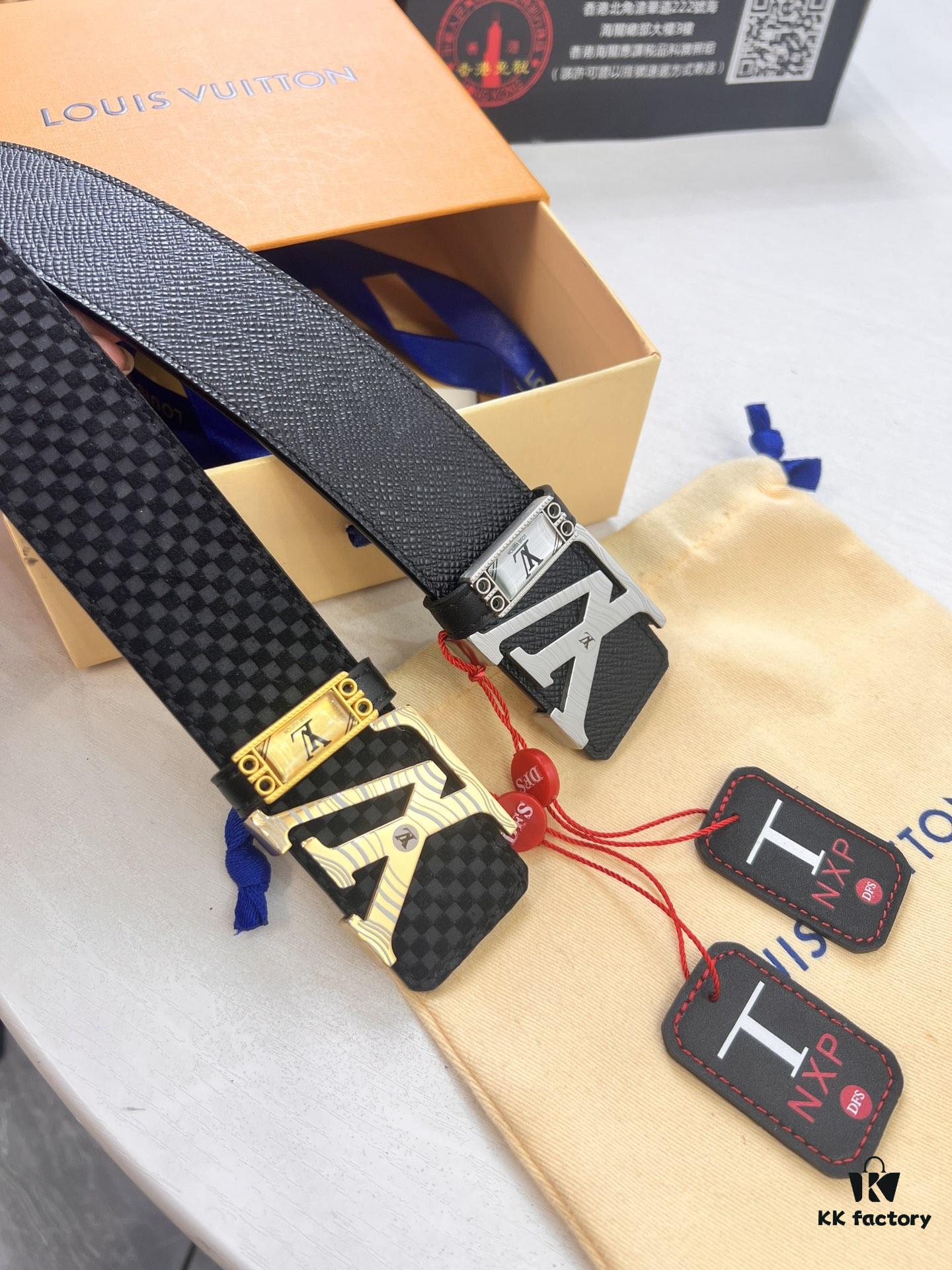693202e63a89a121ed550d89 Top-Tier LV Louis Vuitton L-Logo Polished Stainless Steel Buckle Belt - Imported French Cross-Grain Top-Layer Cowhide, 3.8cm Width, NFC Chip Verified Authenticity (Original Box & Tag Included)