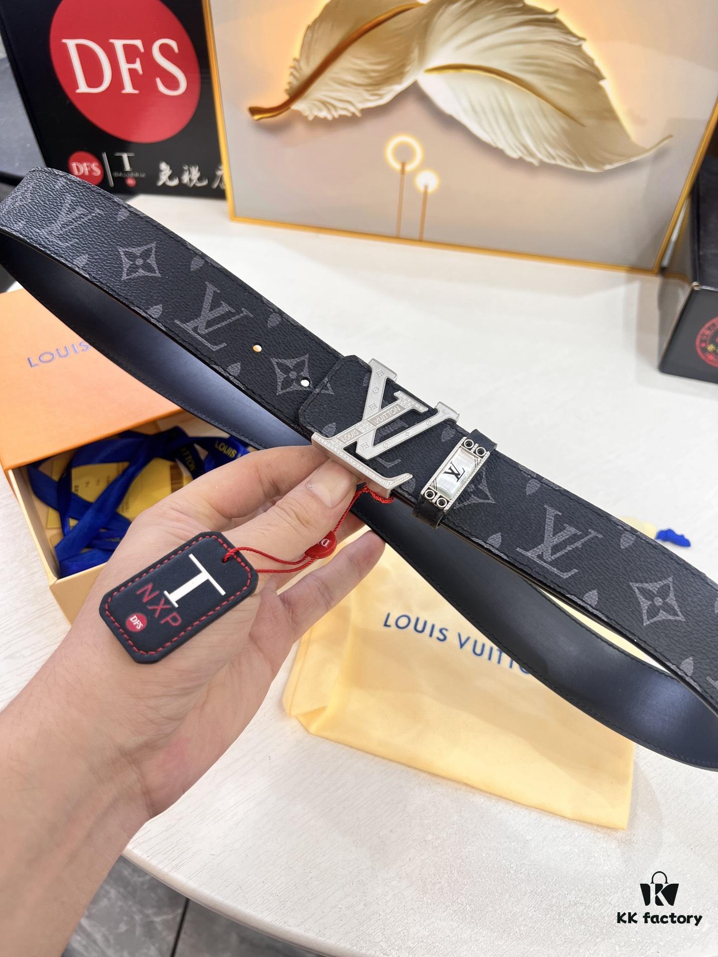 693202e63a89a121ed550d93 Louis Vuitton LV Men's Belt, Latest Design, ZP Molded, Full-Grain Cowhide Leather, Stainless Steel Buckle with Rhinestone Inlay, 4.0cm Width