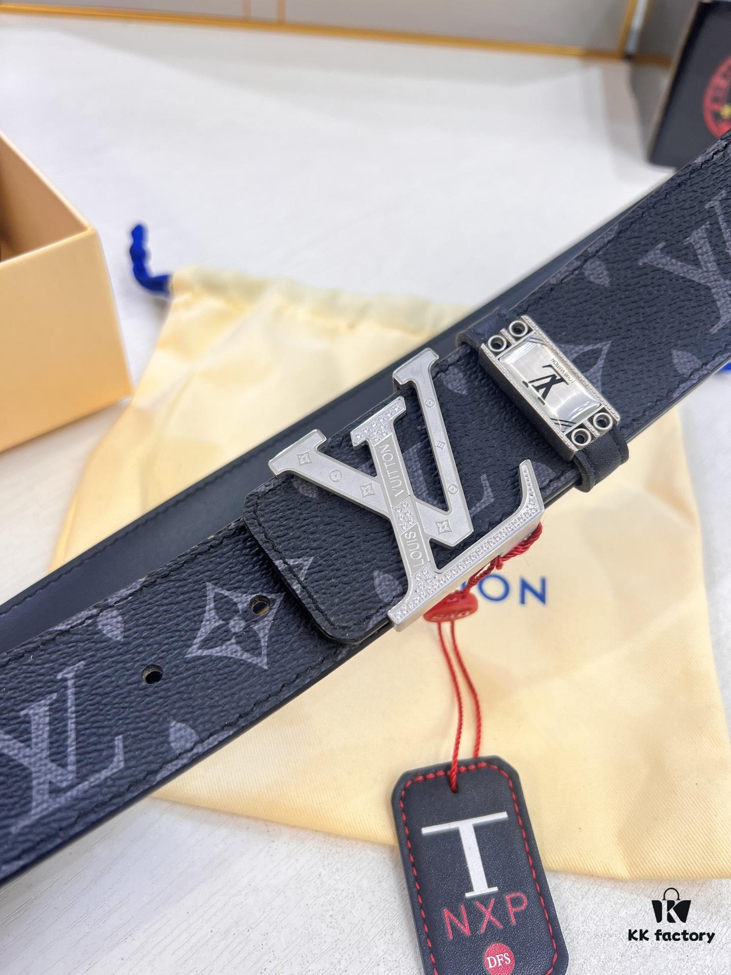 693202e63a89a121ed550d94 Louis Vuitton LV Men's Belt, Latest Design, ZP Molded, Full-Grain Cowhide Leather, Stainless Steel Buckle with Rhinestone Inlay, 4.0cm Width