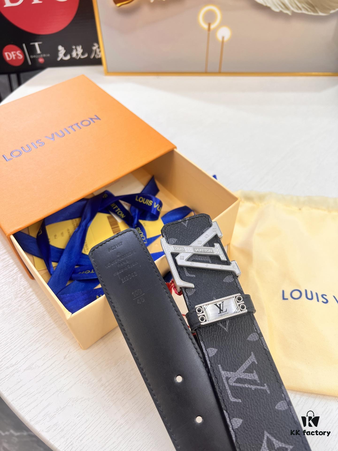 693202e63a89a121ed550d95 Louis Vuitton LV Men's Belt, Latest Design, ZP Molded, Full-Grain Cowhide Leather, Stainless Steel Buckle with Rhinestone Inlay, 4.0cm Width