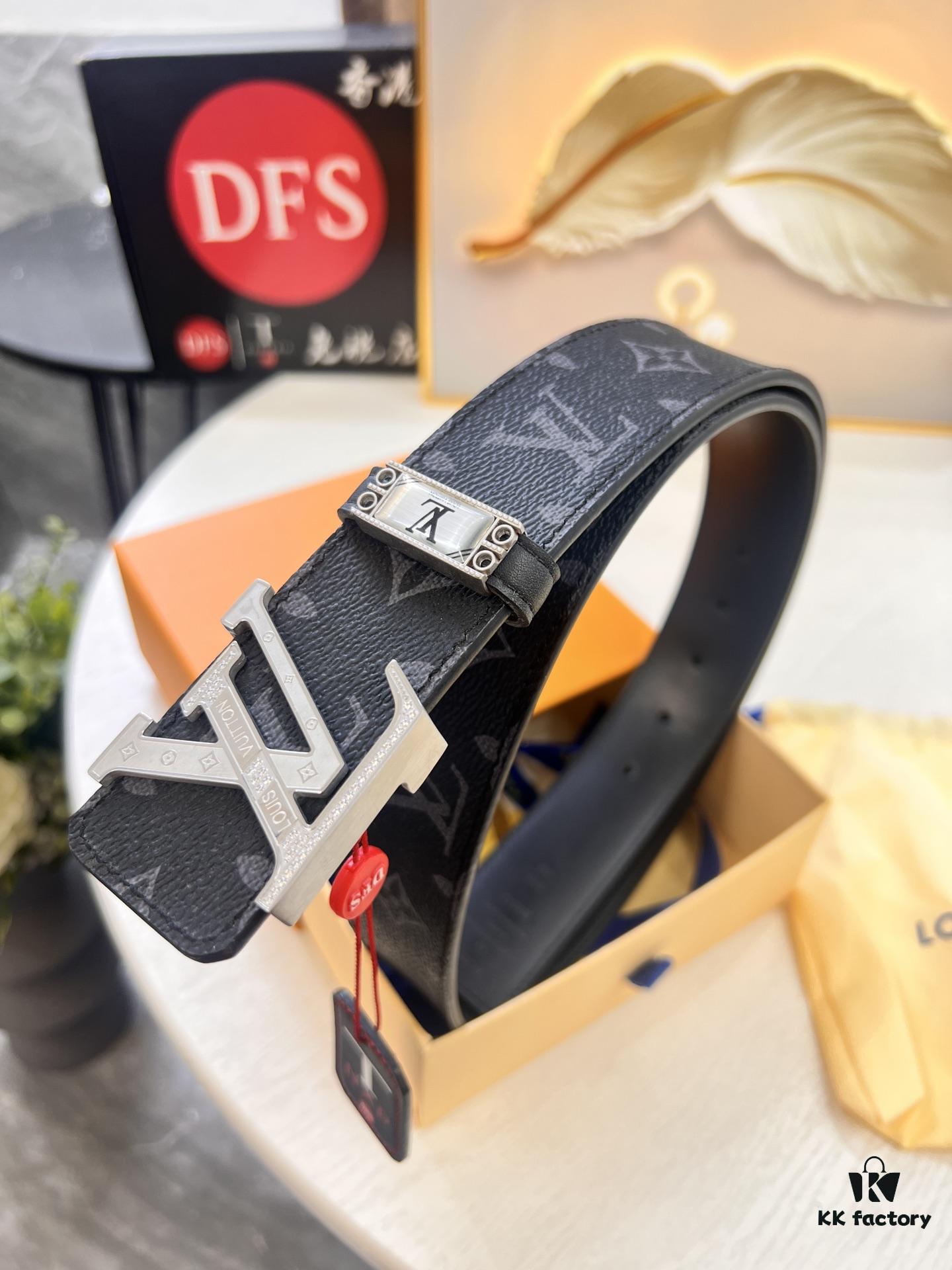 693202e73a89a121ed550d96 Louis Vuitton LV Men's Belt, Latest Design, ZP Molded, Full-Grain Cowhide Leather, Stainless Steel Buckle with Rhinestone Inlay, 4.0cm Width