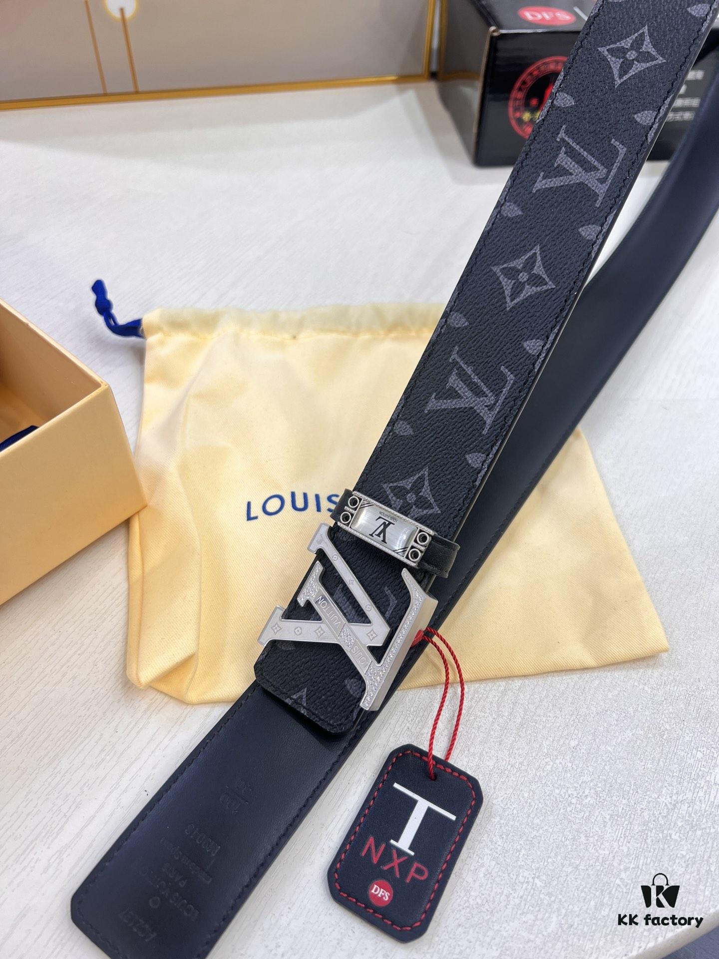 693202e73a89a121ed550d97 Louis Vuitton LV Men's Belt, Latest Design, ZP Molded, Full-Grain Cowhide Leather, Stainless Steel Buckle with Rhinestone Inlay, 4.0cm Width