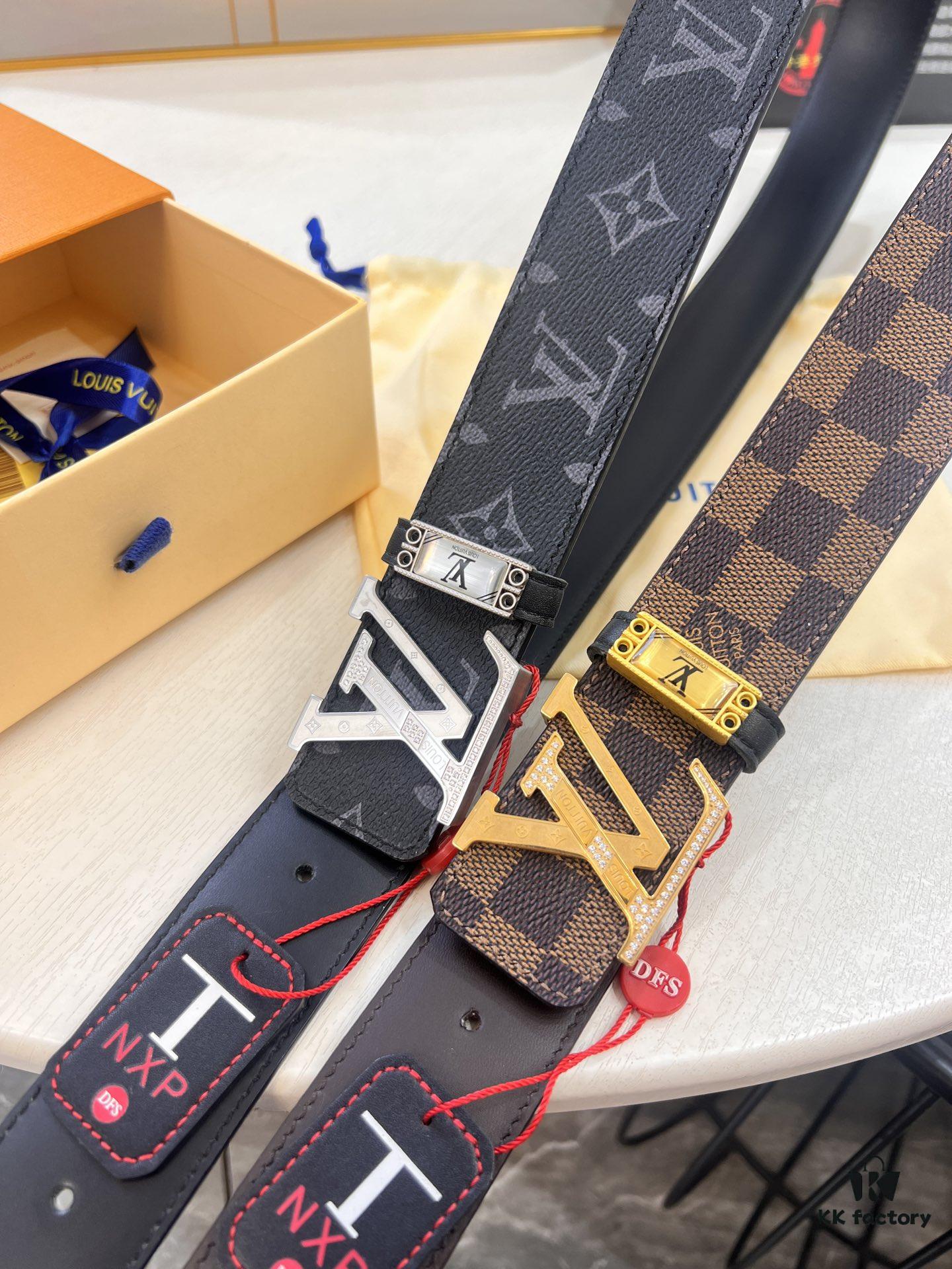 693202e73a89a121ed550d99 Louis Vuitton LV Men's Belt, Latest Design, ZP Molded, Full-Grain Cowhide Leather, Stainless Steel Buckle with Rhinestone Inlay, 4.0cm Width