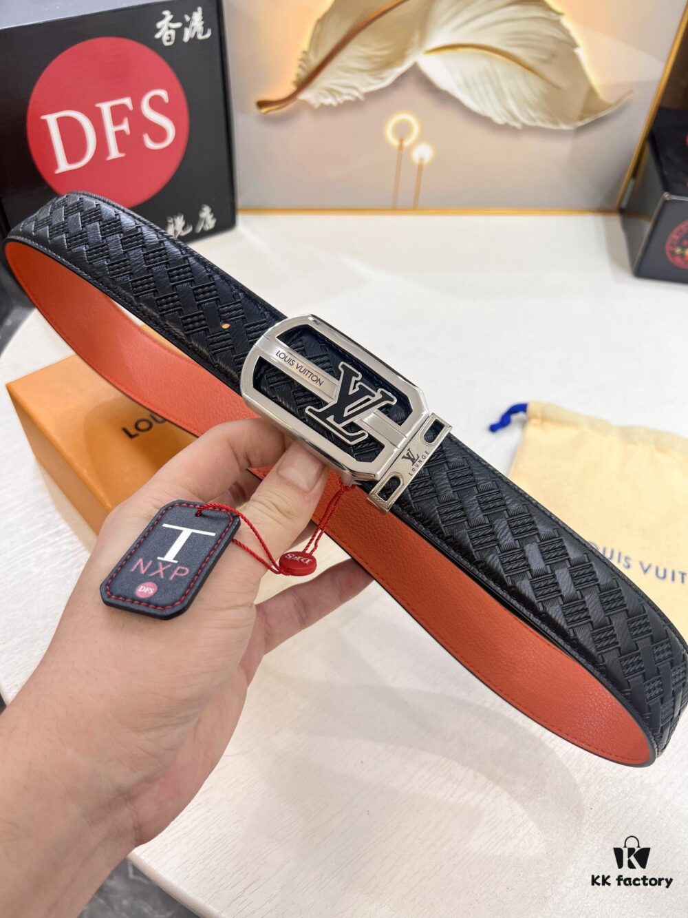 693202e73a89a121ed550d9c LV Men's Belt - Original Imported Woven Full-Grain Leather, Double-Sided Use, Steel Hardware with Inner Letters, 3.8cm Width
