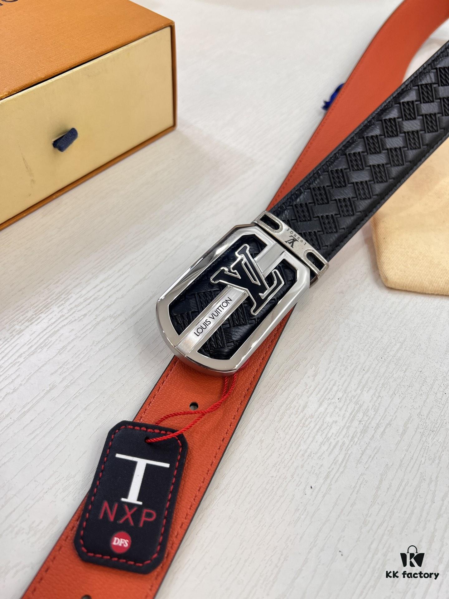 693202e73a89a121ed550d9f LV Men's Belt - Original Imported Woven Full-Grain Leather, Double-Sided Use, Steel Hardware with Inner Letters, 3.8cm Width