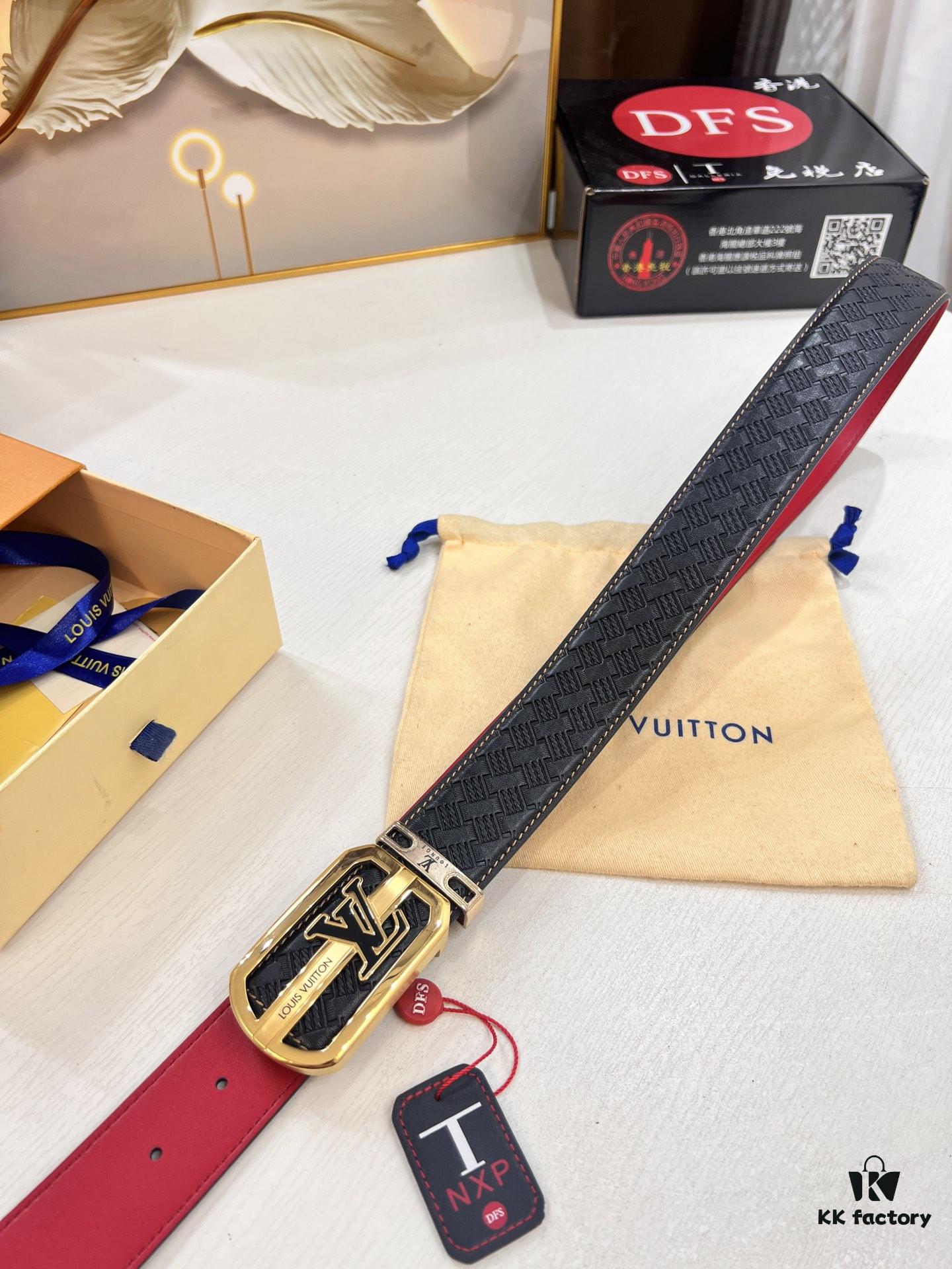 Louis Vuitton LV Men's Belt, Woven Top-Layer Leather, Slim Grain Calfskin, Steel Hardware with Double-Sided Design, 3.8cm Width