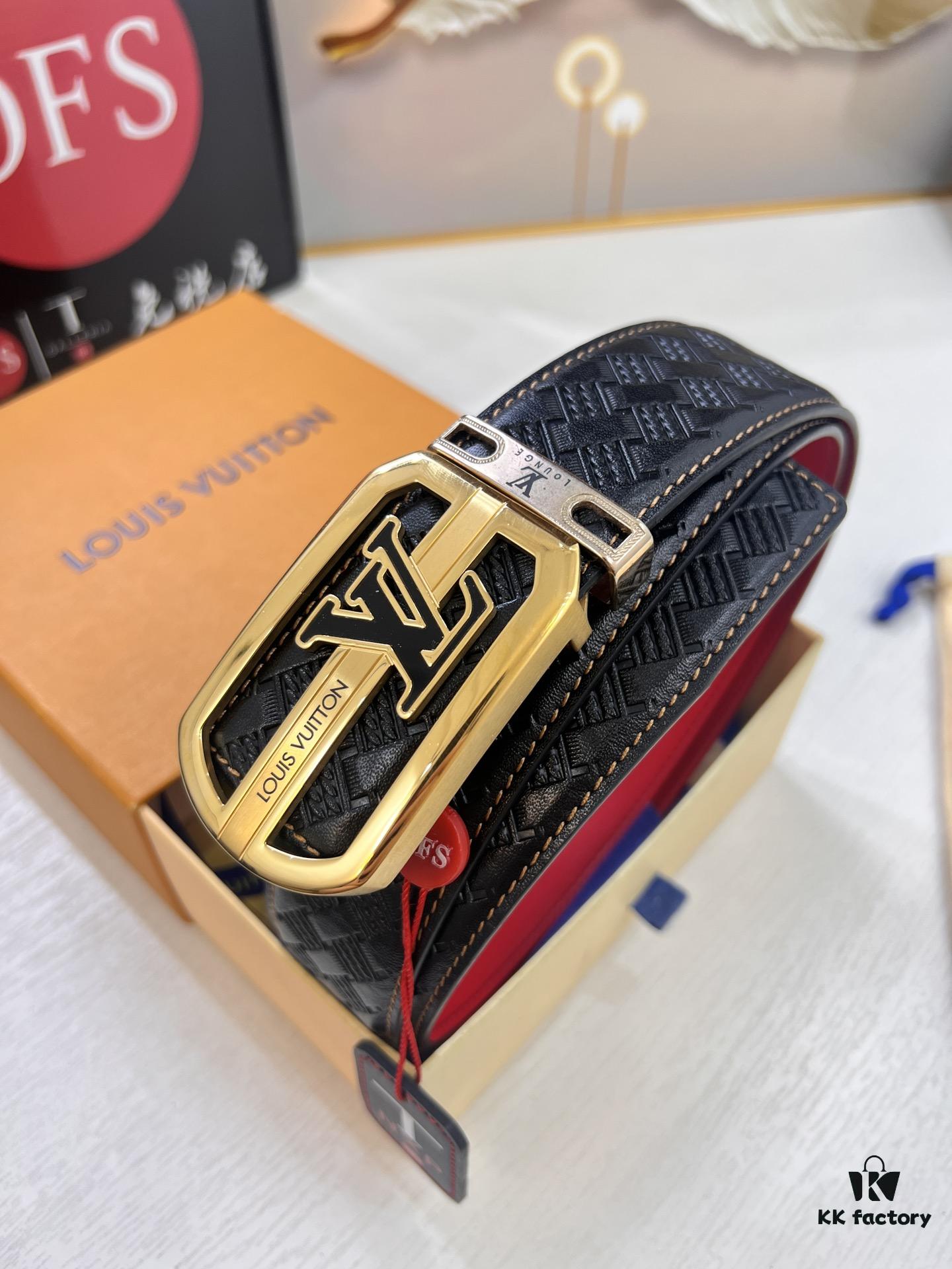 Louis Vuitton LV Men's Belt, Woven Top-Layer Leather, Slim Grain Calfskin, Steel Hardware with Double-Sided Design, 3.8cm Width