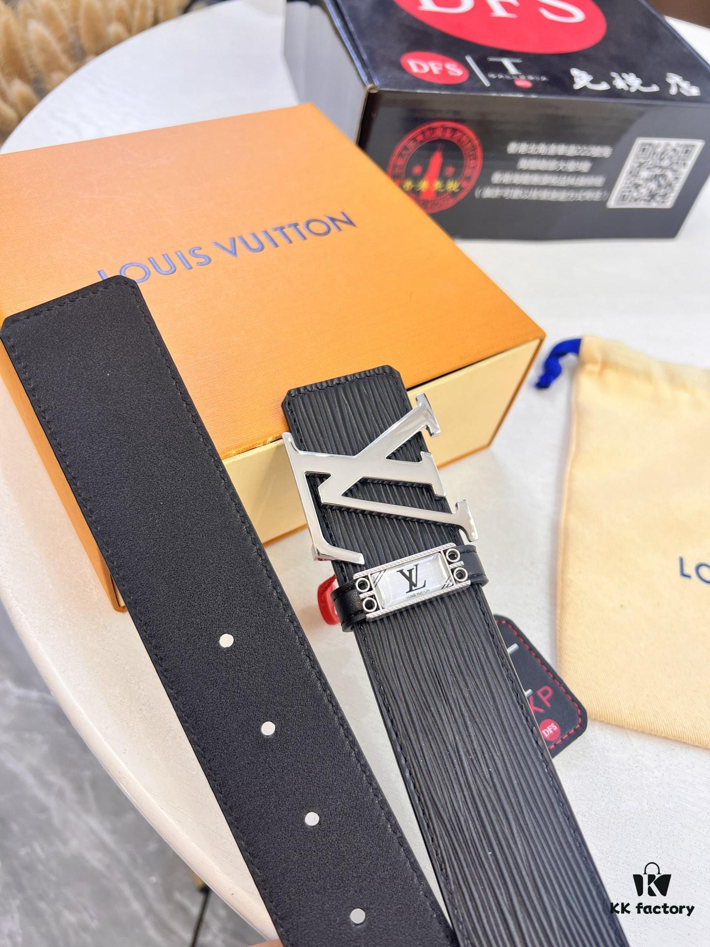 693202ea3a89a121ed550dbd Top-Tier LV Louis Vuitton L-Logo Polished Stainless Steel Buckle Belt - Imported French Cross-Grain Top-Layer Calfskin, 3.8cm Width, Authentic NXP Chip & Official Anti-Counterfeit Verification